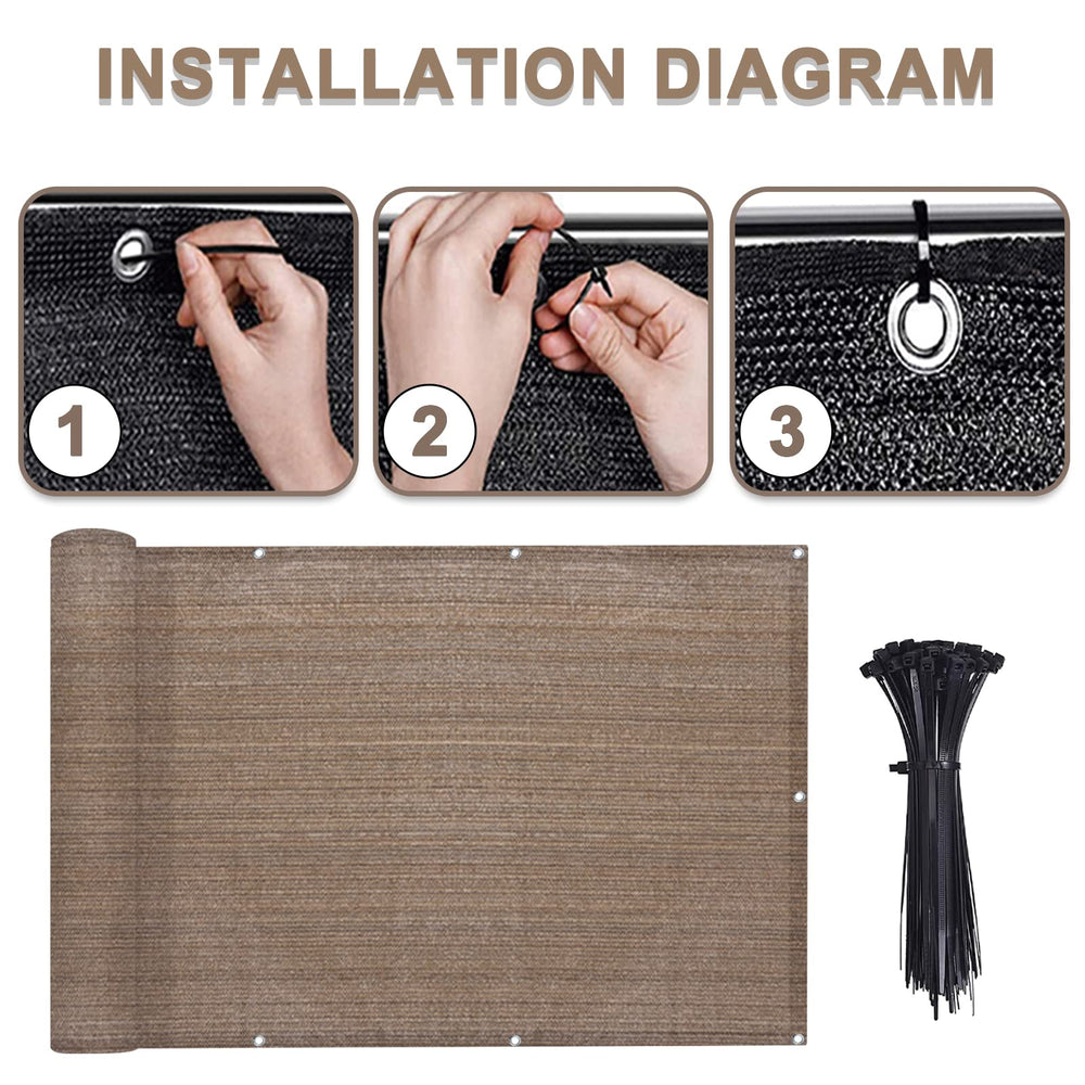LOVE STORY Balcony Privacy Screen Cover side view with aluminum grommets