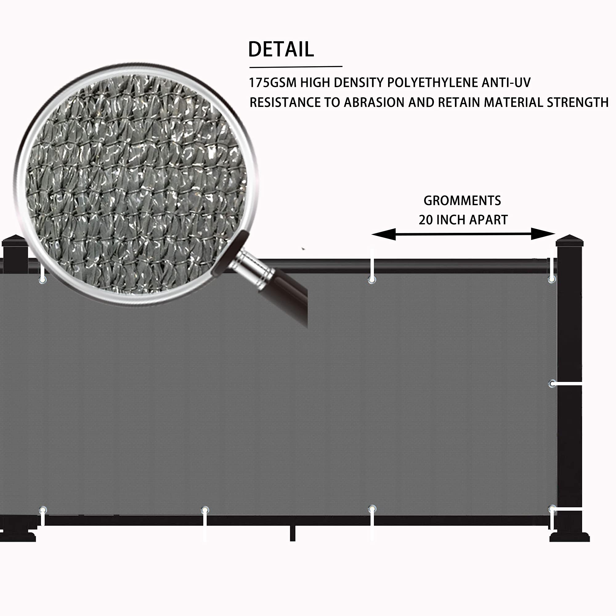 LOVE STORY balcony privacy screen showing aluminum grommets