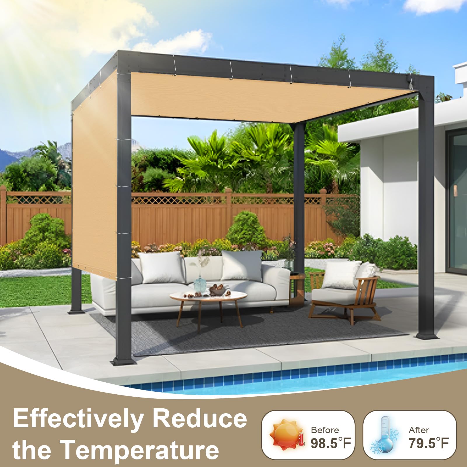 LOVE STORY sun shade cloth installed over patio