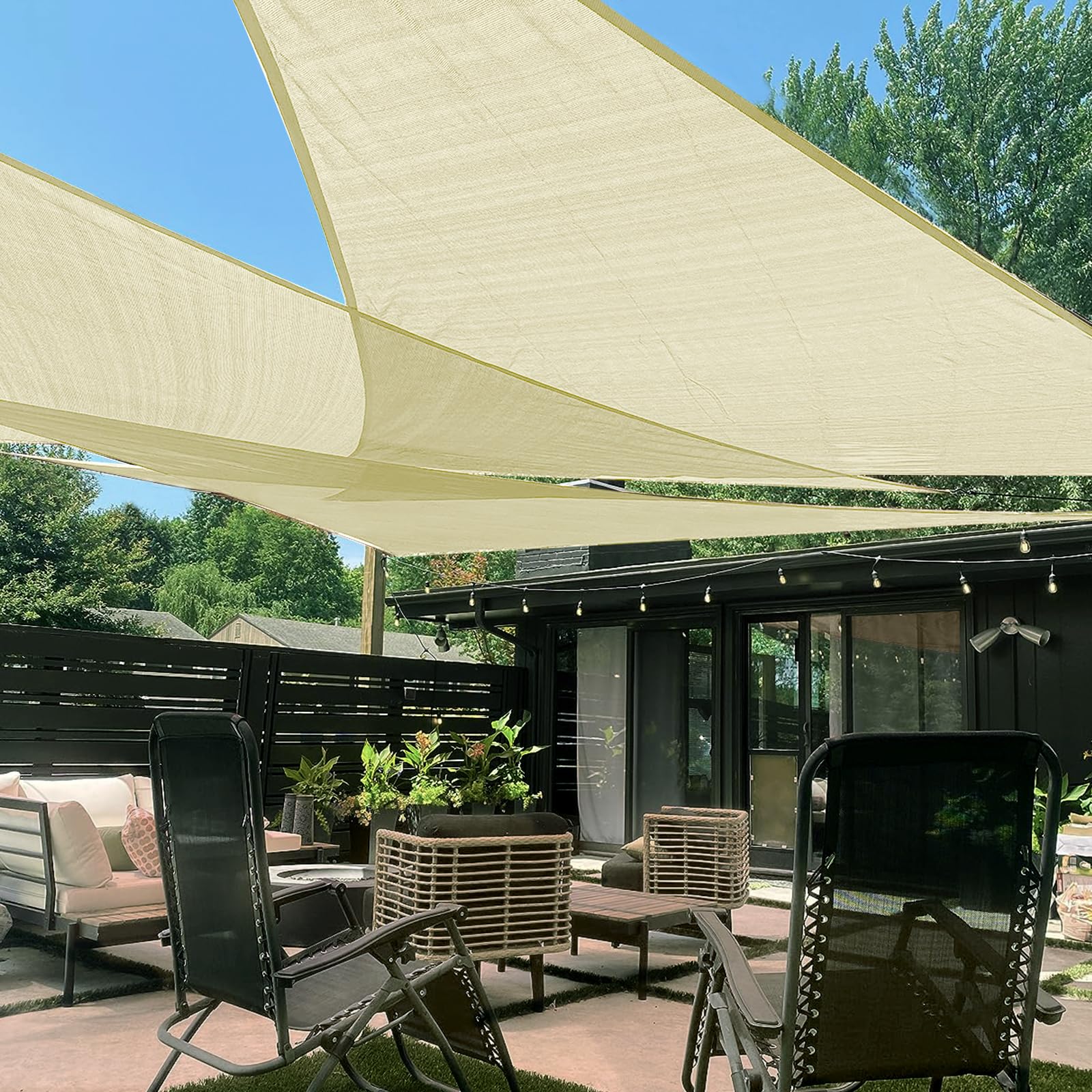LOVE STORY Triangle Sun Shade Sail 10' x 10' x 14' Butter Cream front view