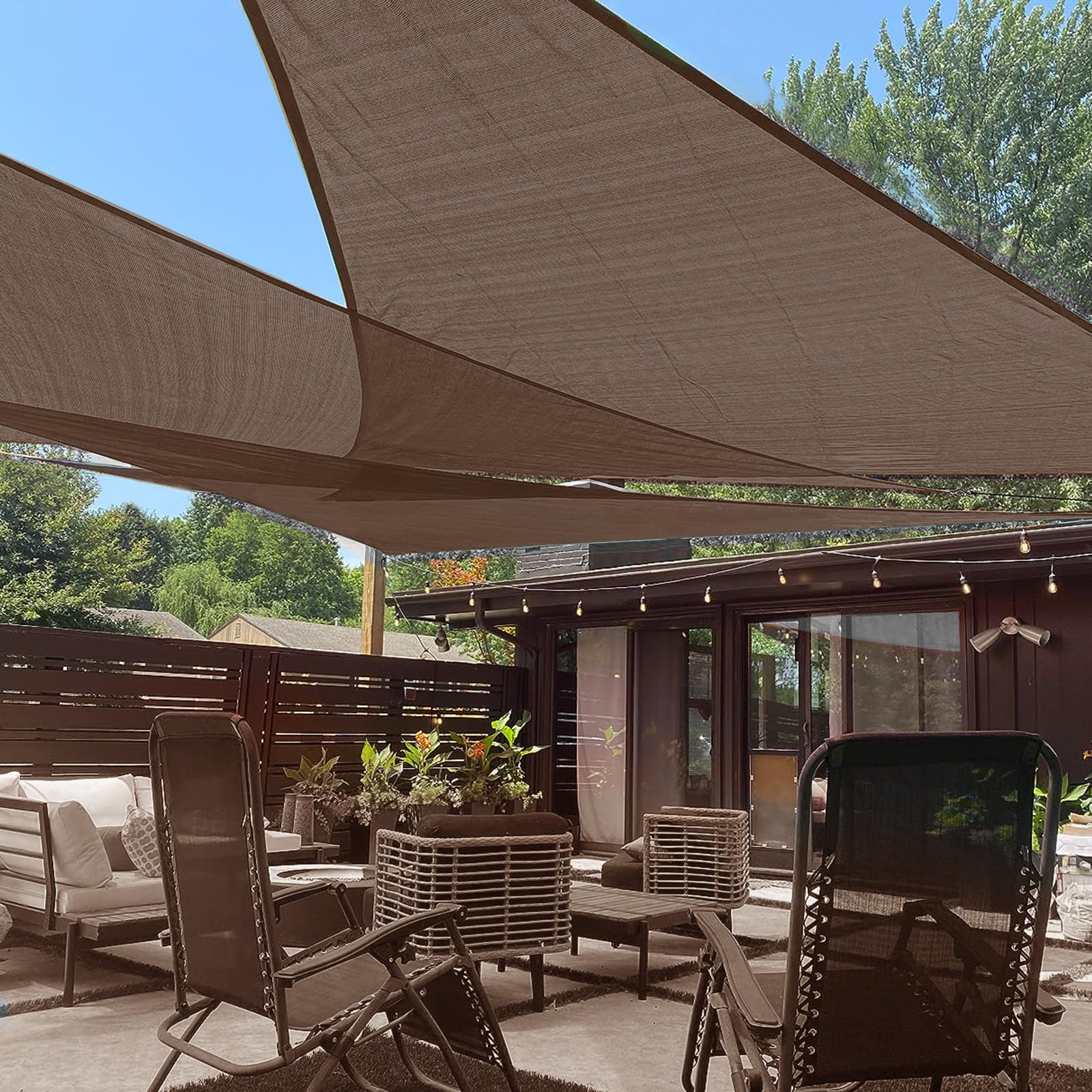 LOVE STORY Triangle Sun Shade Sail brown 16' x 16' x 22' front view