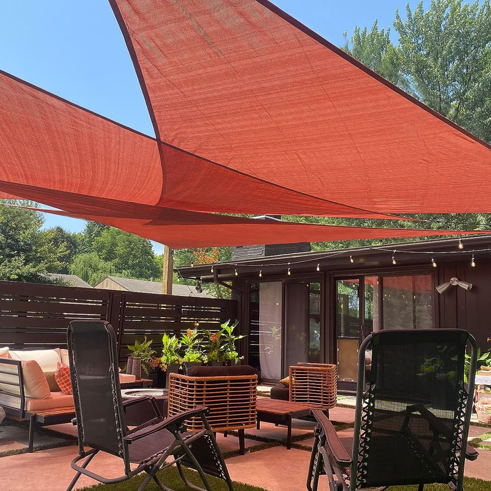 LOVE STORY Triangle Sun Shade Sail in terra red, front view