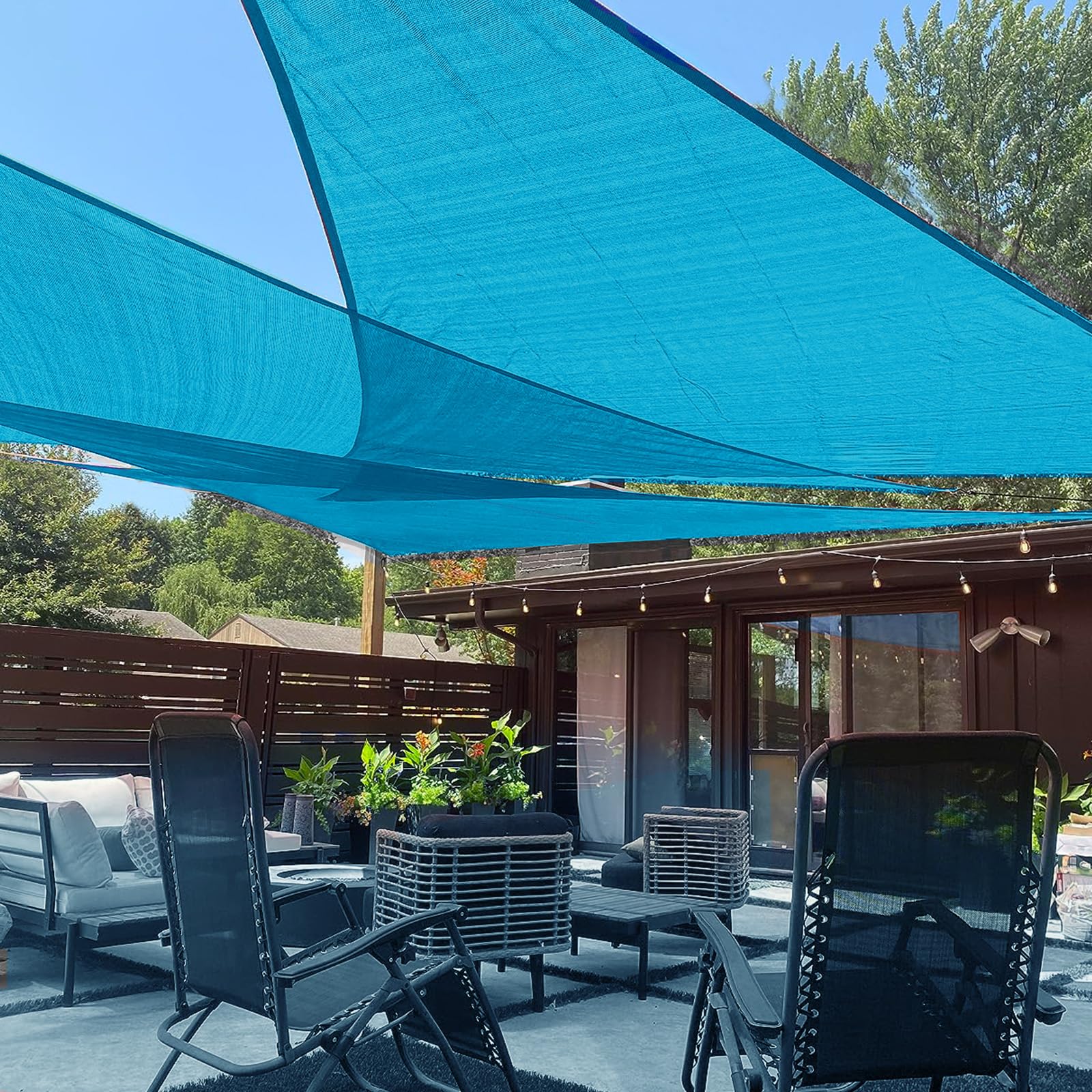LOVE STORY Triangle Sun Shade Sail Turquoise Blue front view