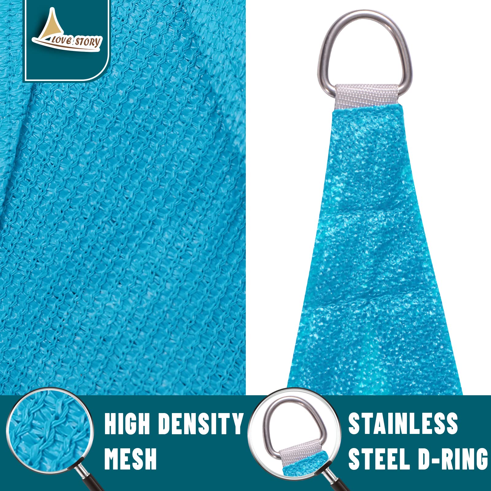 LOVE STORY Triangle Sun Shade Sail Turquoise Blue packaging