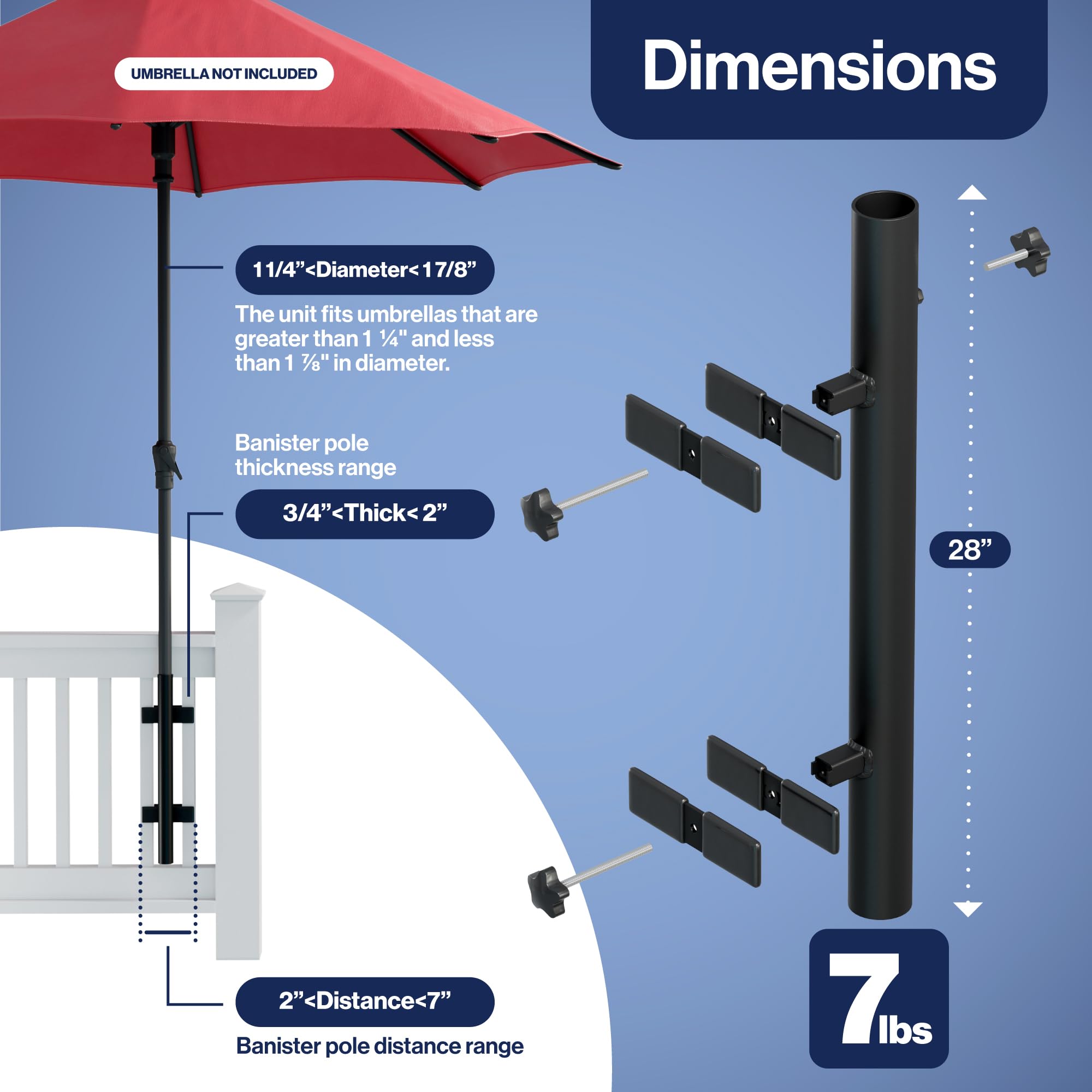 LOVE YOUR DECK Umbrella Holder installed on a deck railing
