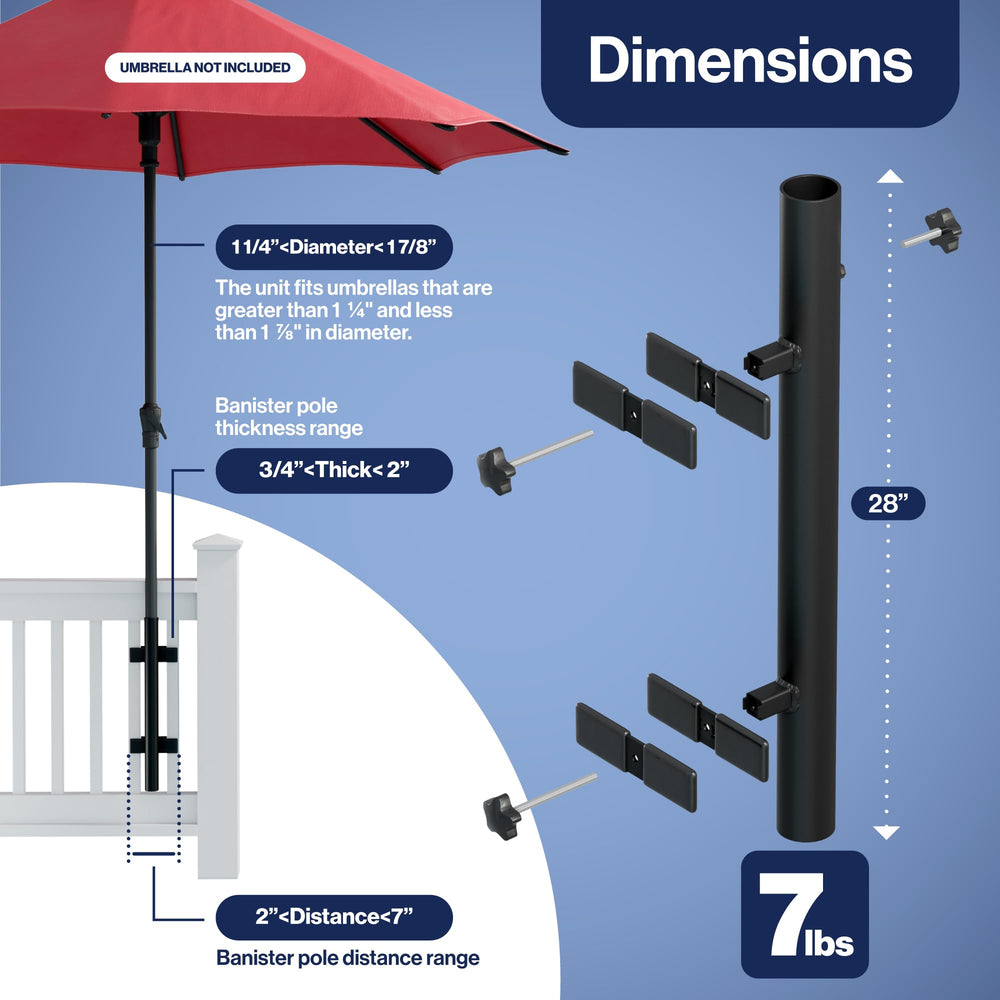 LOVE YOUR DECK Umbrella Holder installed on a deck railing