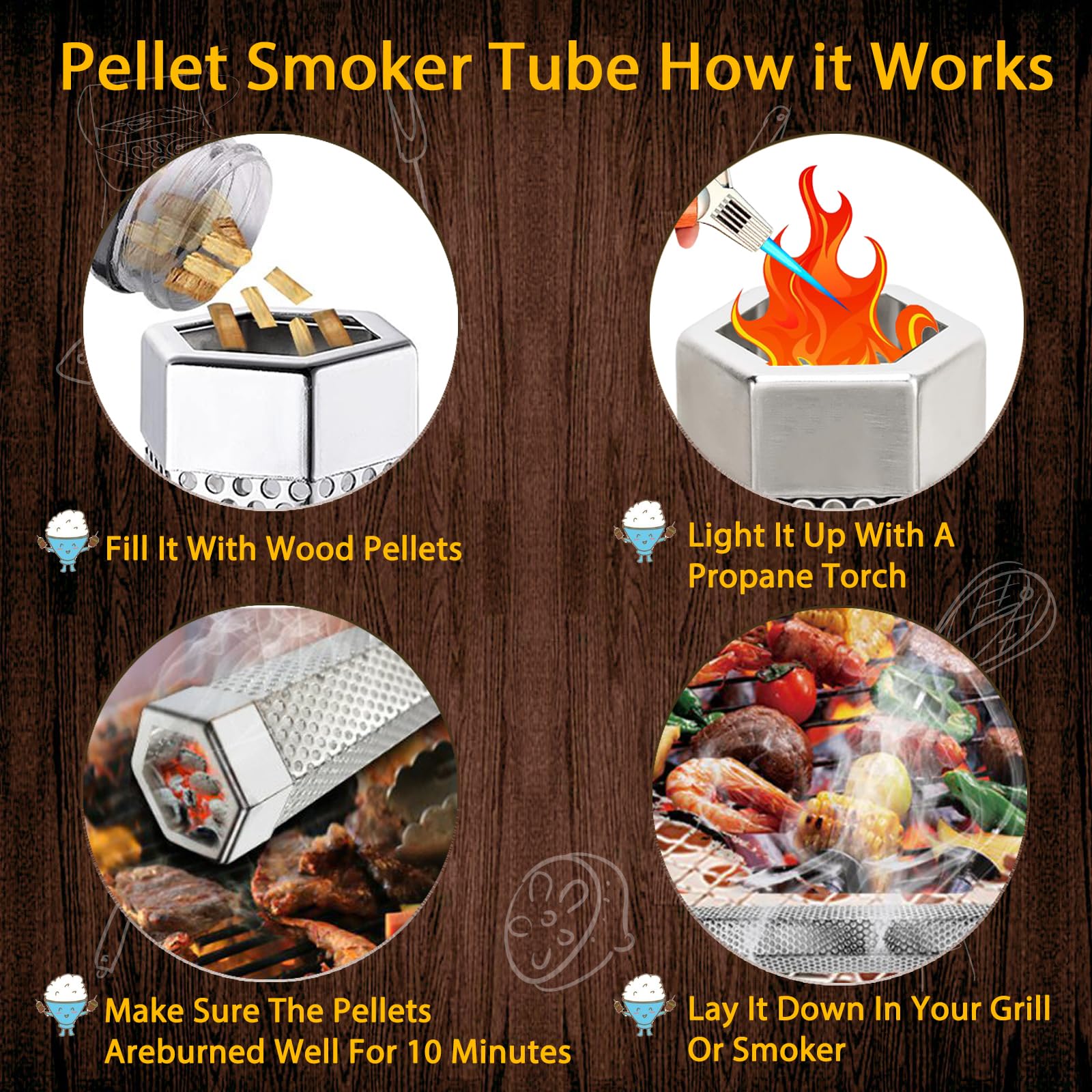 LOVEERCT Smoker Tube in use on a grill with smoke
