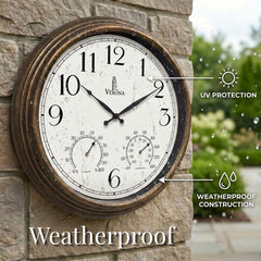 Lovely Home Essentials bronze outdoor clock displayed in a garden