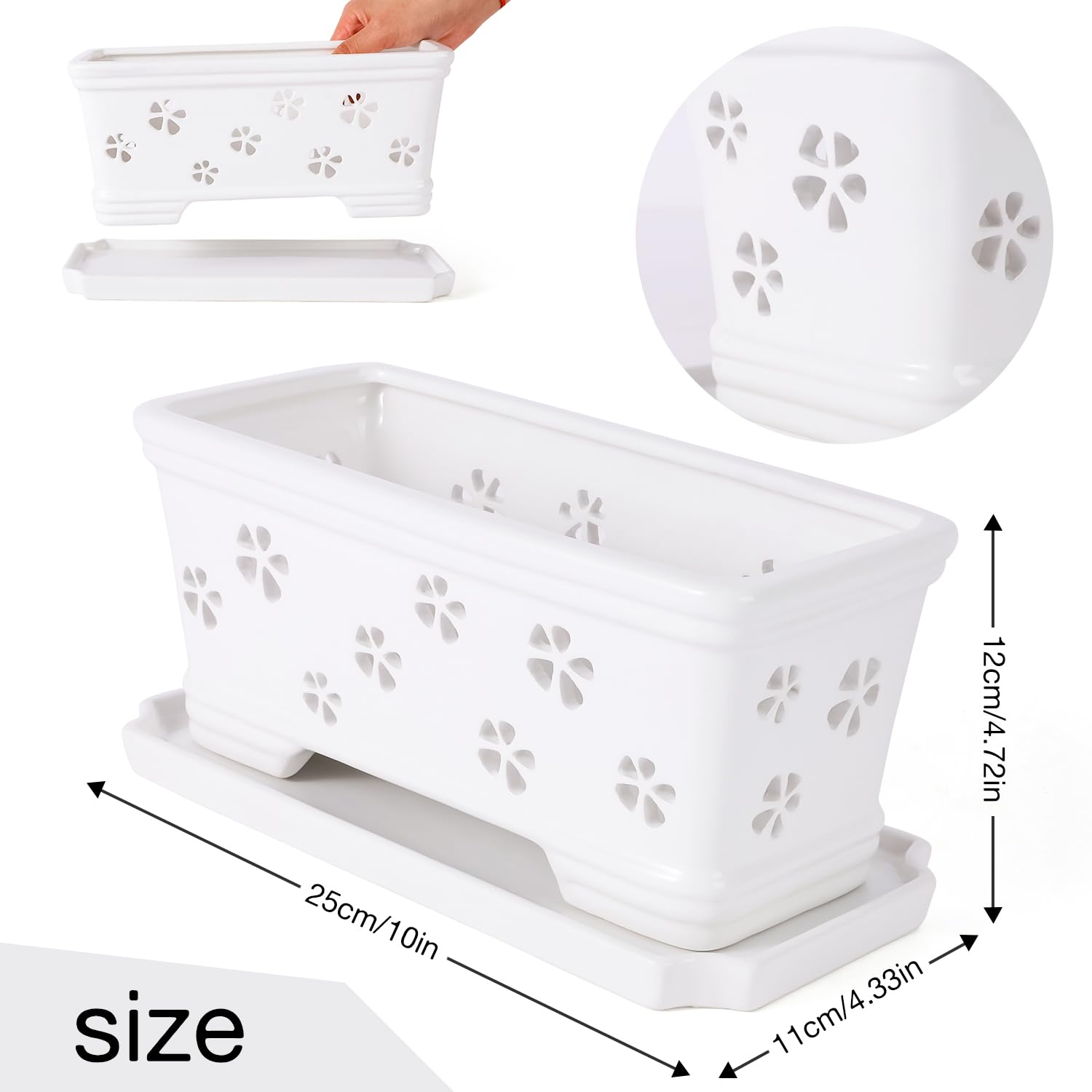 Lovely Ran 10 Inch Ceramic Orchid Pot with matching tray