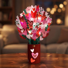 Lovepop Light-Up Bouquet with vase and lights on