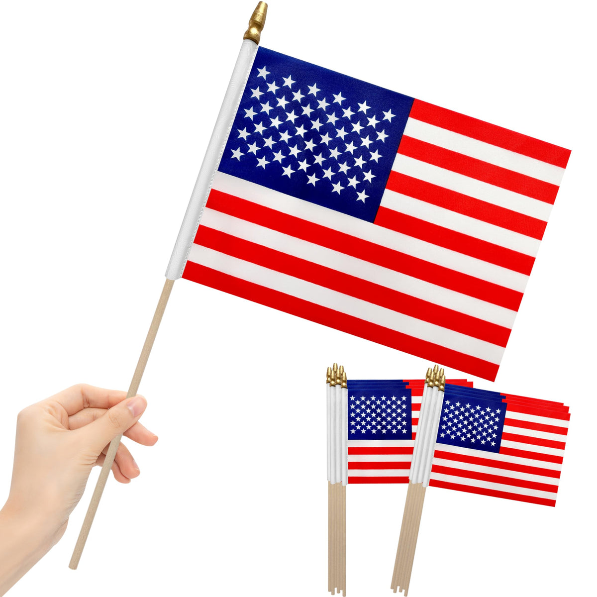 LoveVC 12Pcs Mini USA Flags on Stick, front view