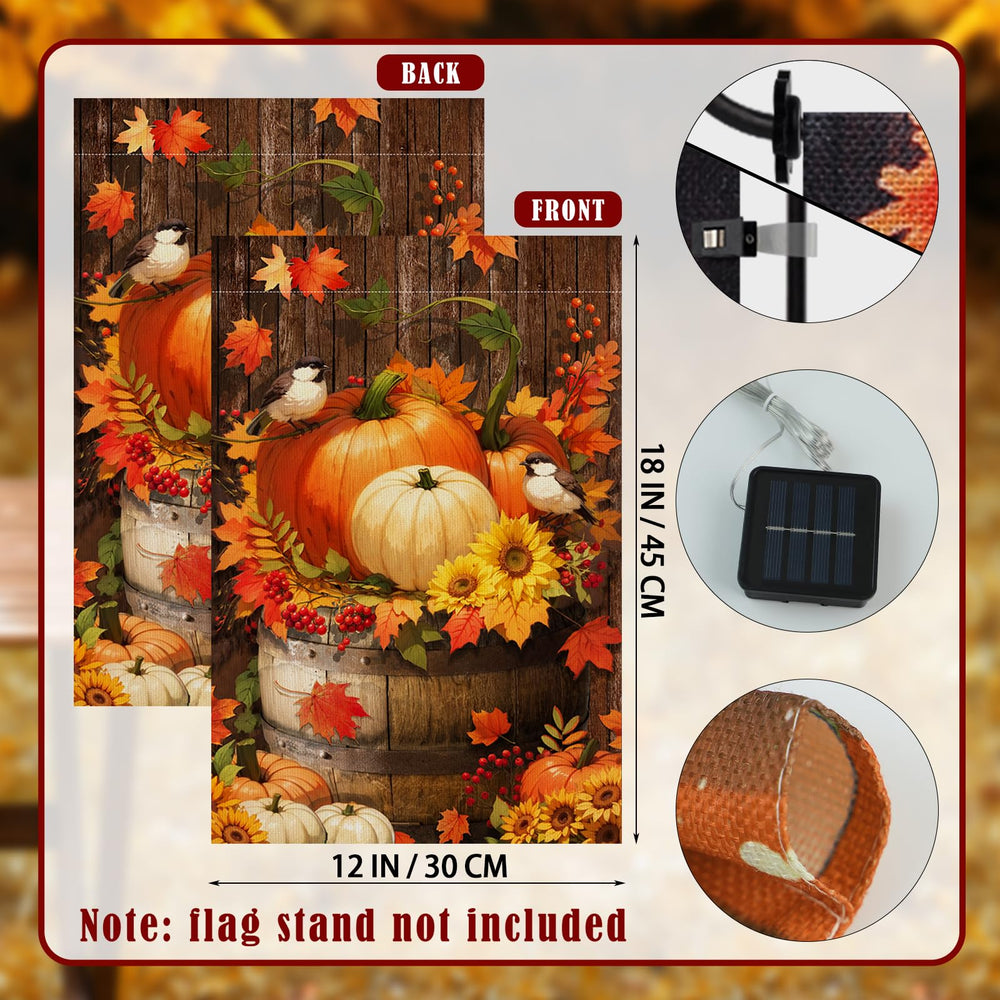 LPREUTWN Lighted Pumpkin Garden Flag displayed in a garden setting