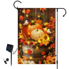 LPREUTWN Lighted Pumpkin Garden Flag front view with solar lights