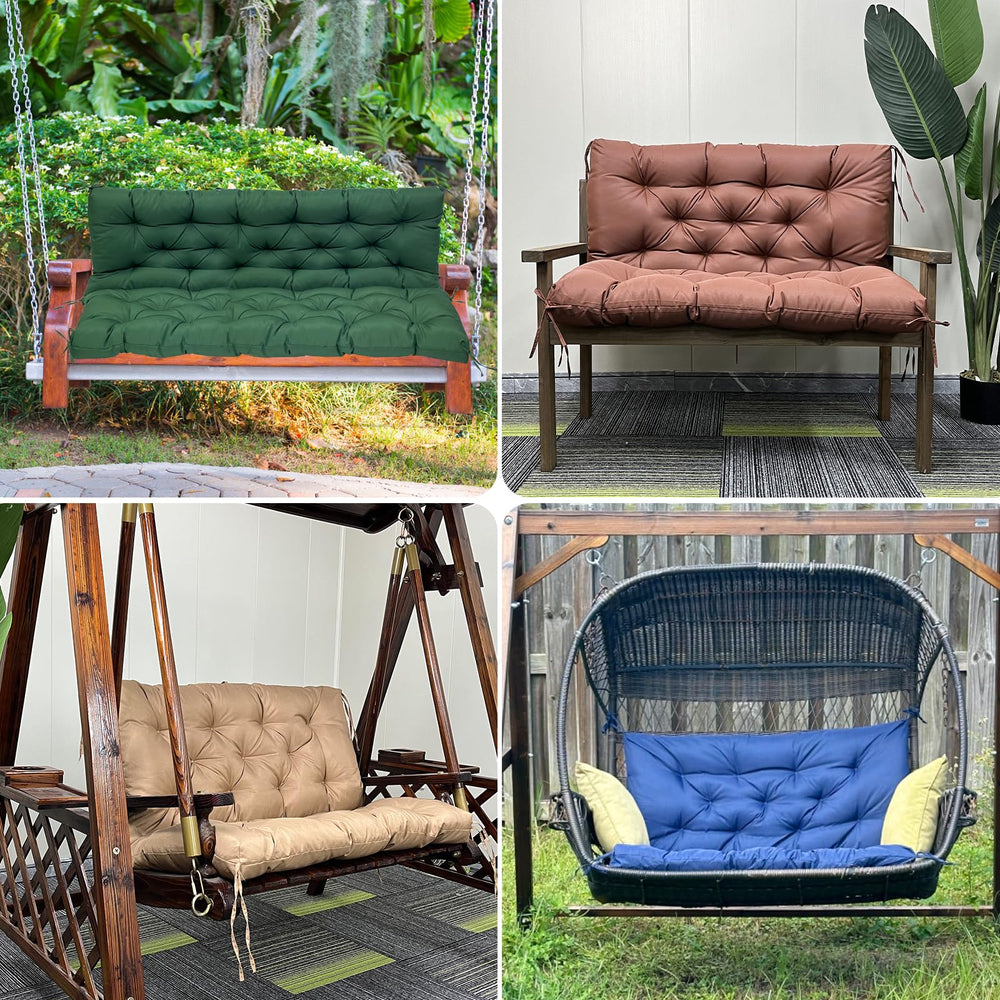 LQQSDPJ swing cushion displayed on a porch swing