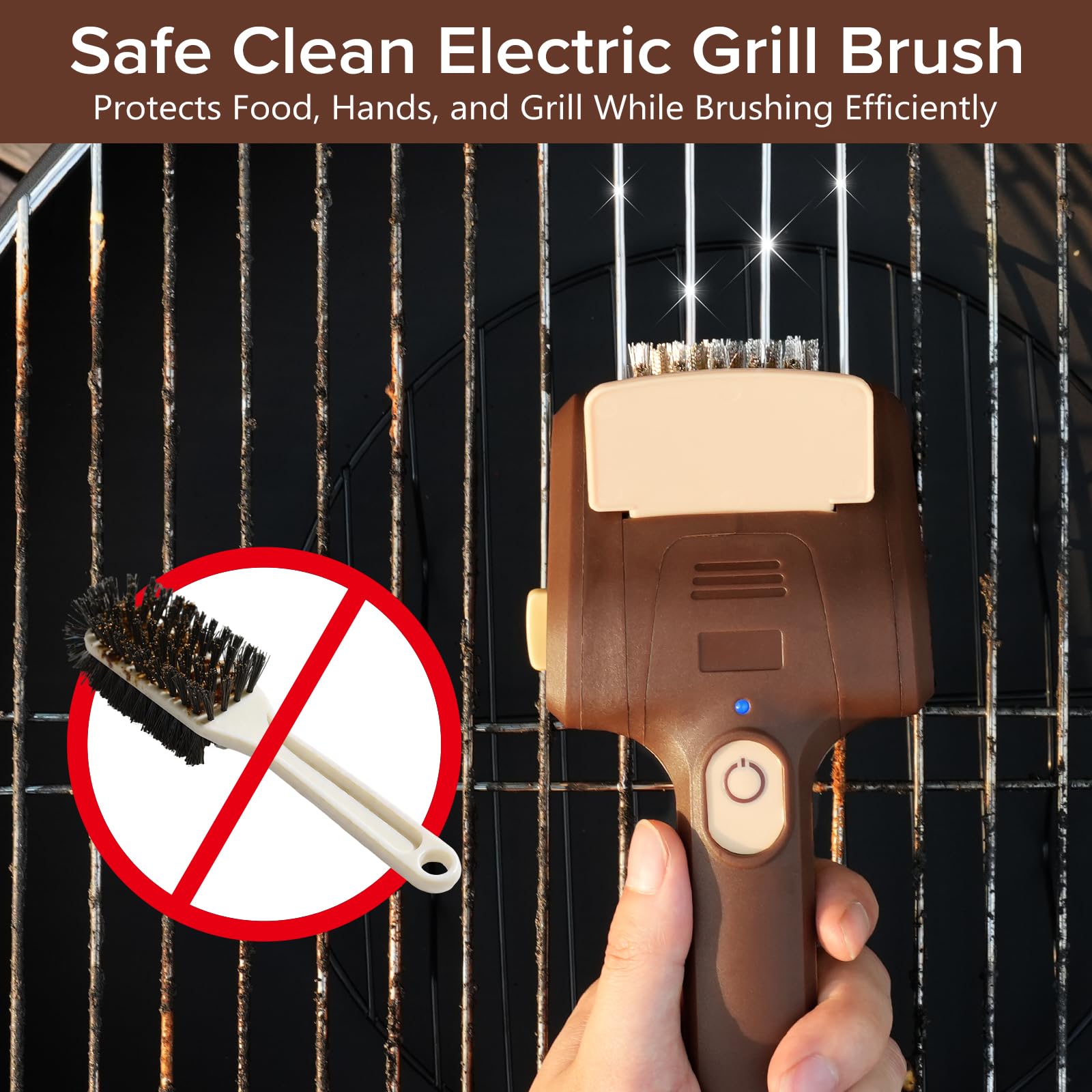 Lrly Electric Grill Brush head close-up showing cleaning roller