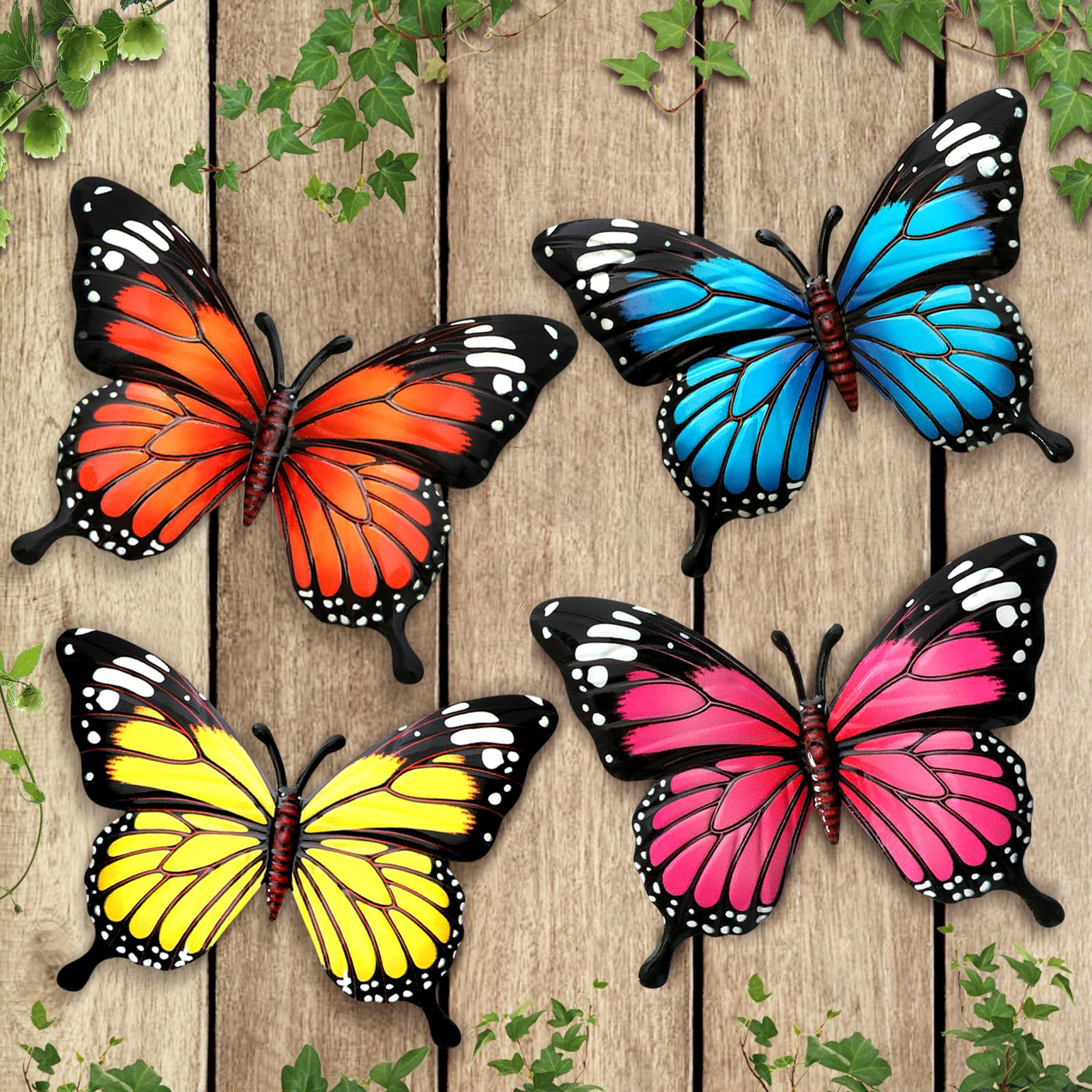LSFFM 4 Pcs Metal Butterfly Wall Decor, vibrant mixed colors
