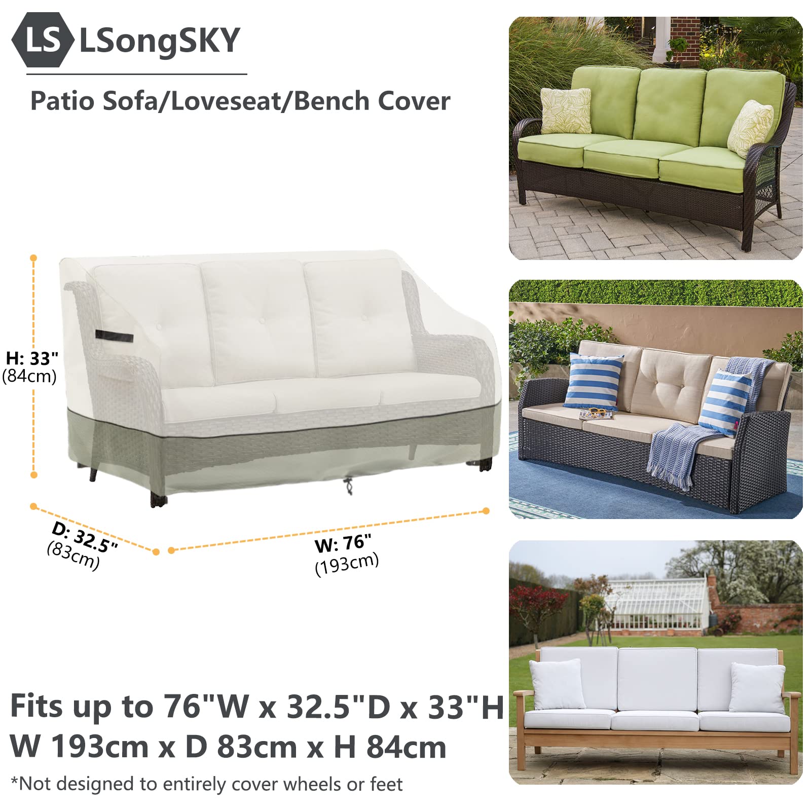 LSongSKY 3-seater sofa cover in outdoor patio setting