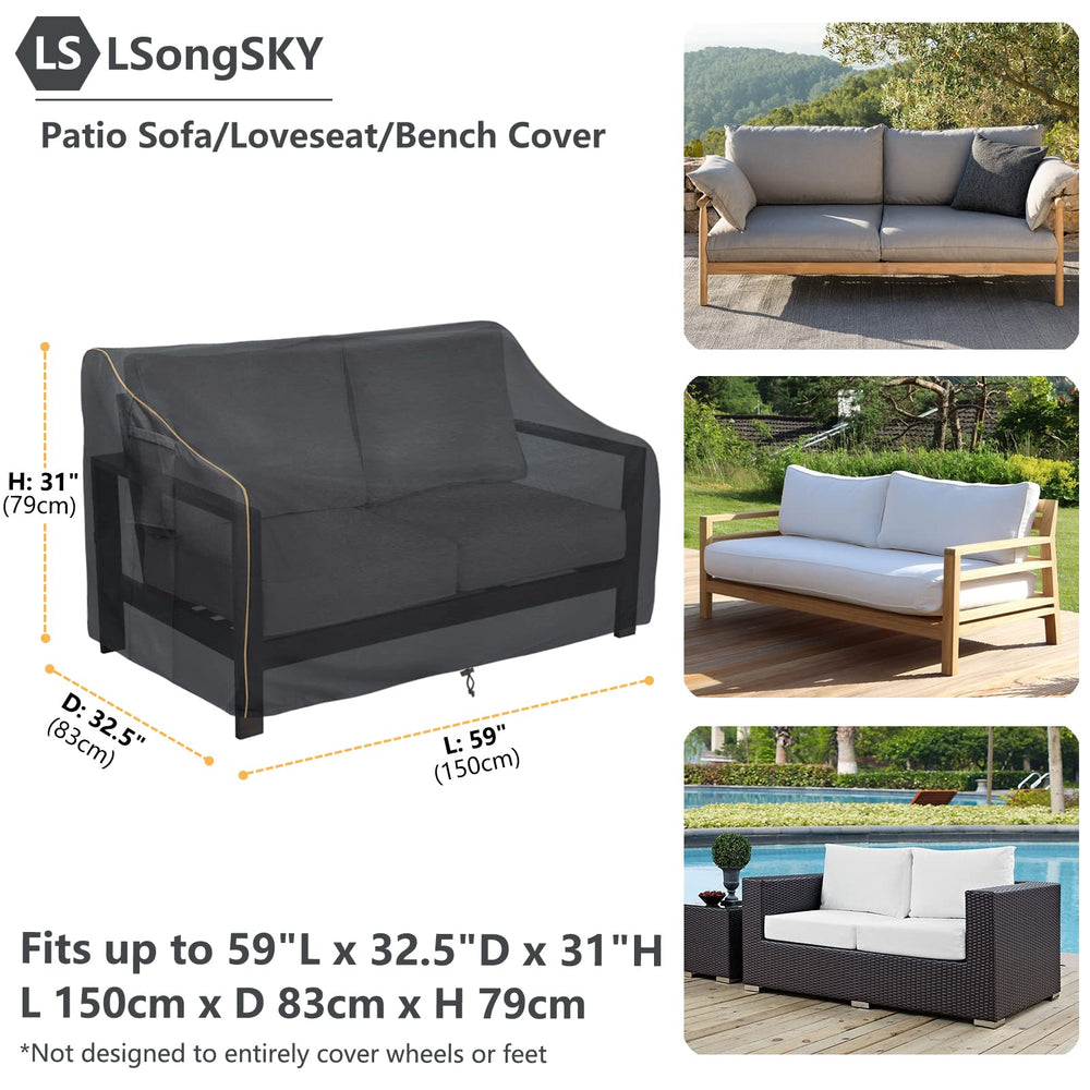 LSongSKY Outdoor Loveseat Cover back view, showing air vents