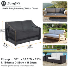 LSongSKY Outdoor Loveseat Cover back view, showing air vents