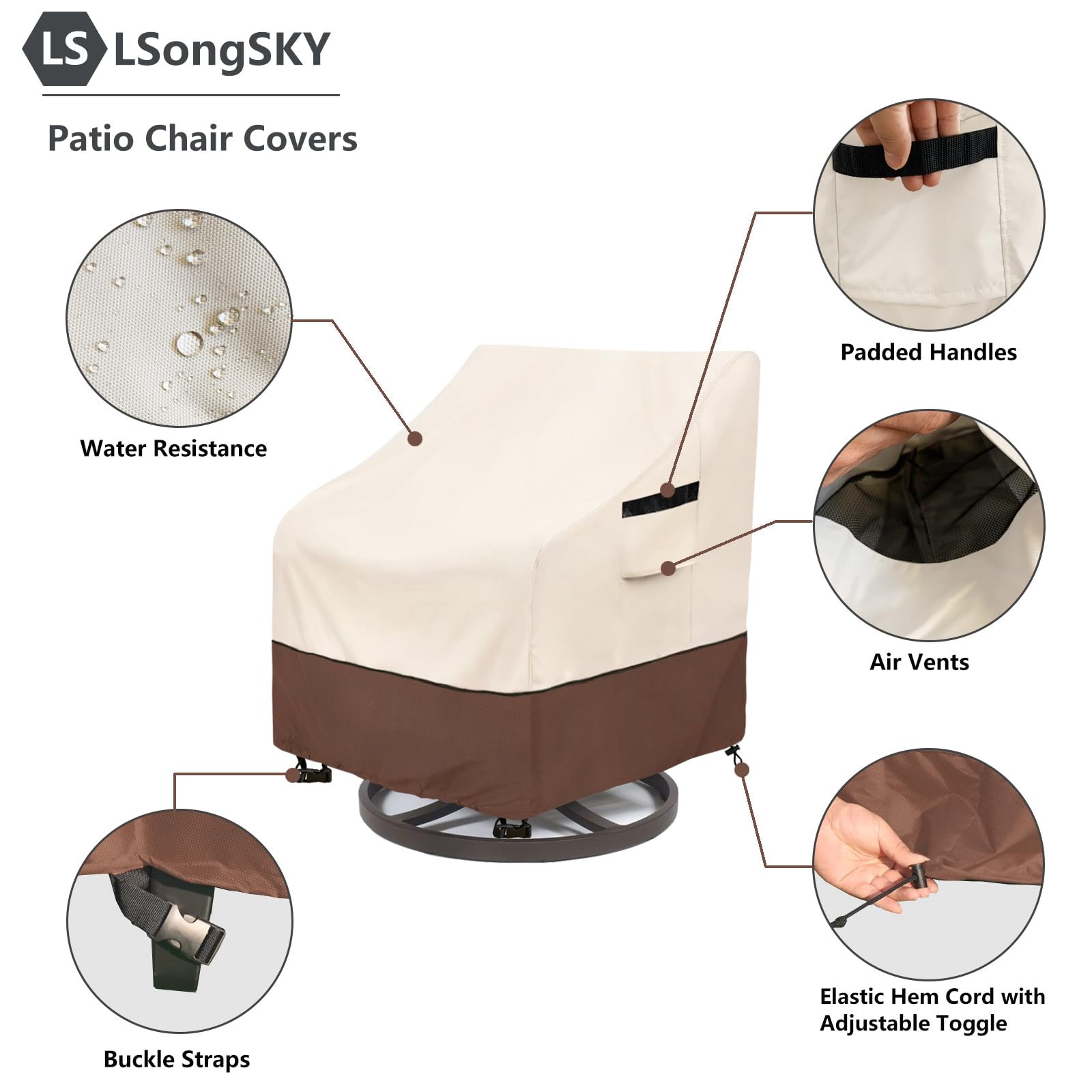 LSongSKY Outdoor Swivel Chair Cover displayed on a patio chair
