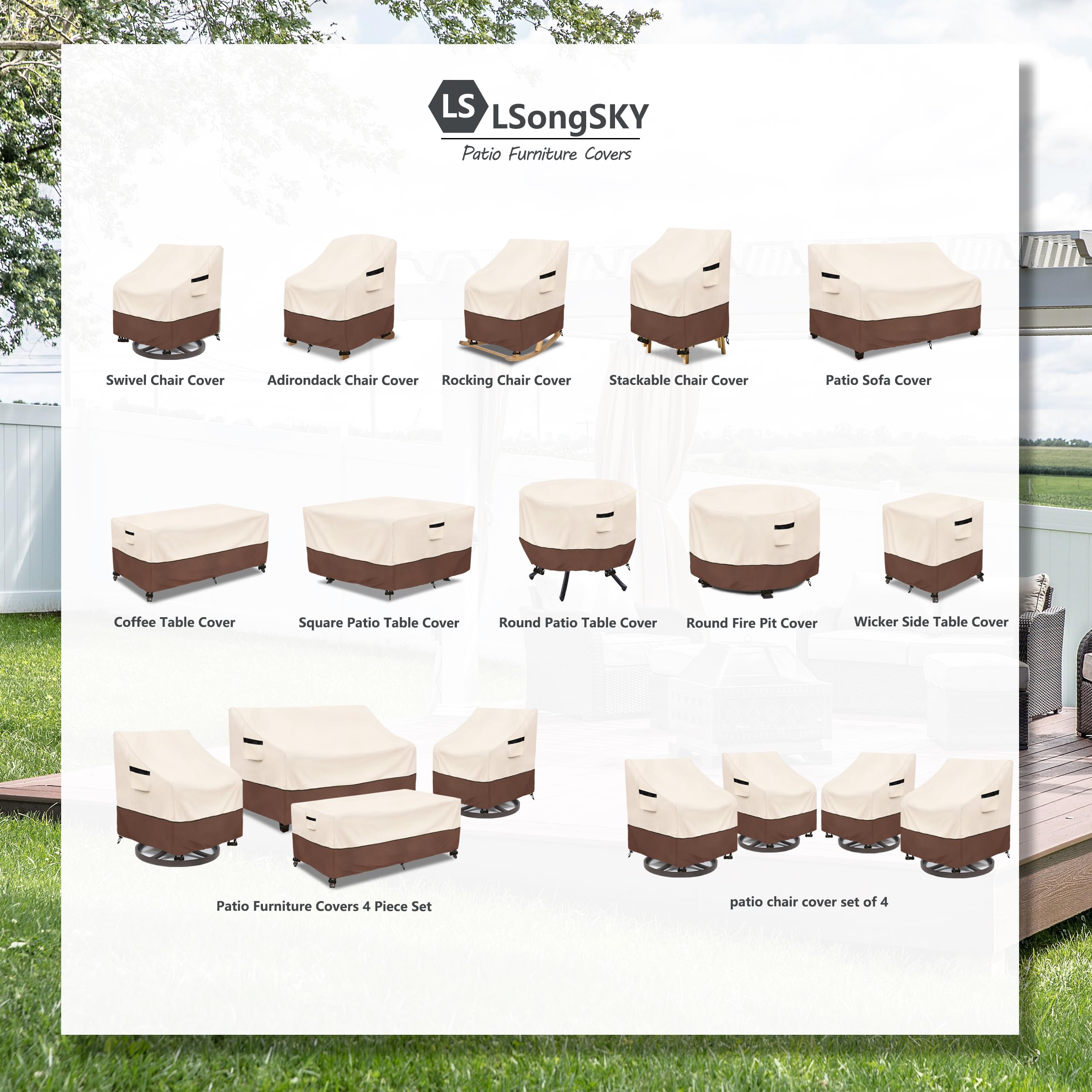 LSongSKY Outdoor Swivel Chair Cover side view showing attachment straps