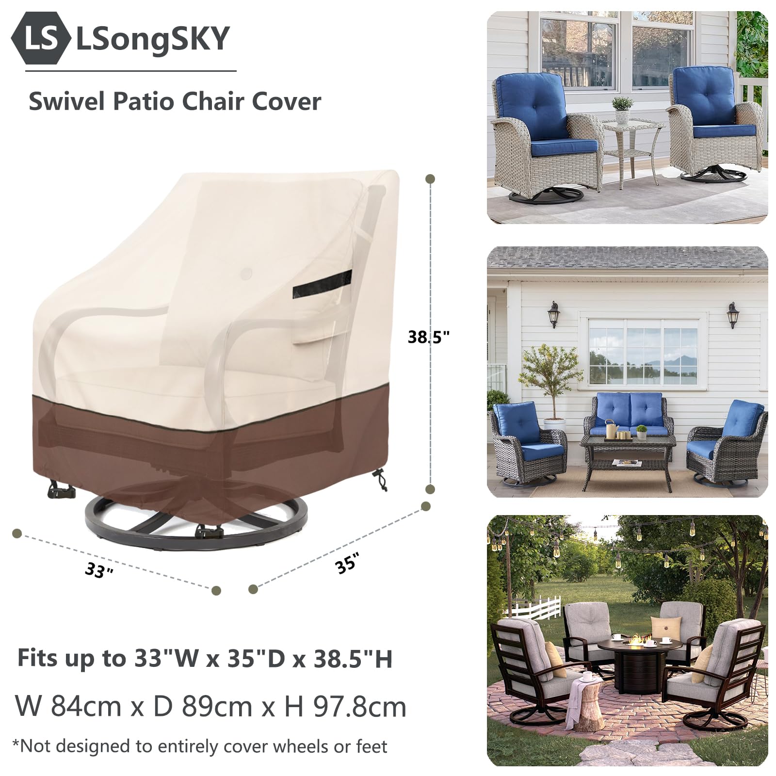 LSongSKY Outdoor Swivel Chair Cover with drawstring hem detail
