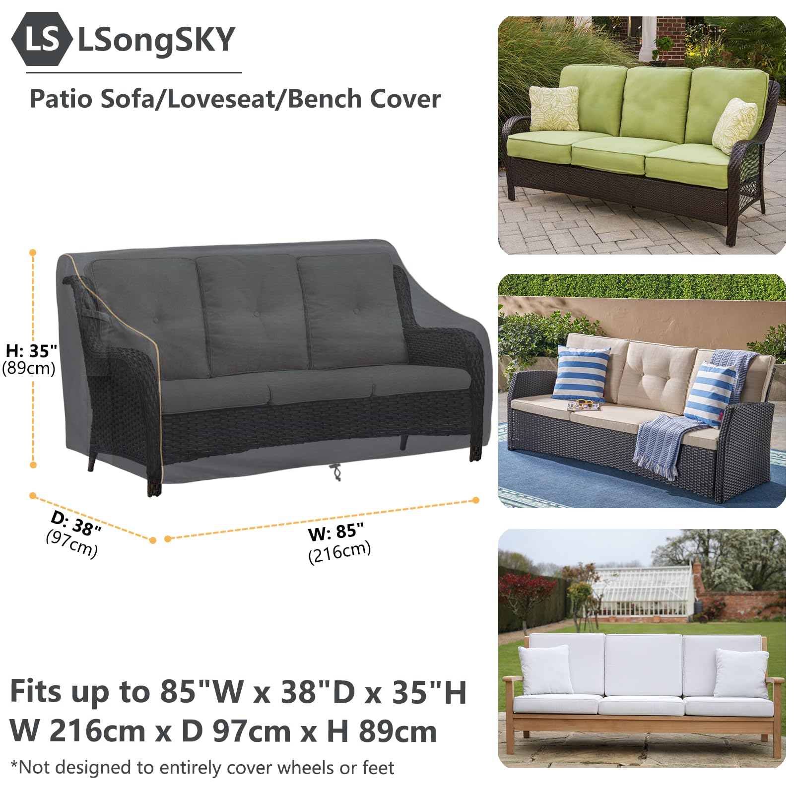 LSongSKY Patio 3-Seater Sofa Cover displayed on a sofa