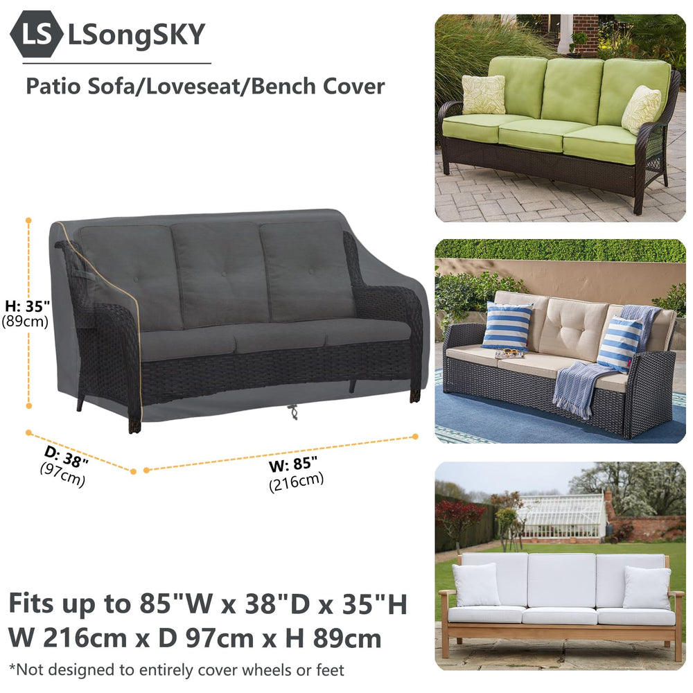 LSongSKY Patio 3-Seater Sofa Cover displayed on a sofa