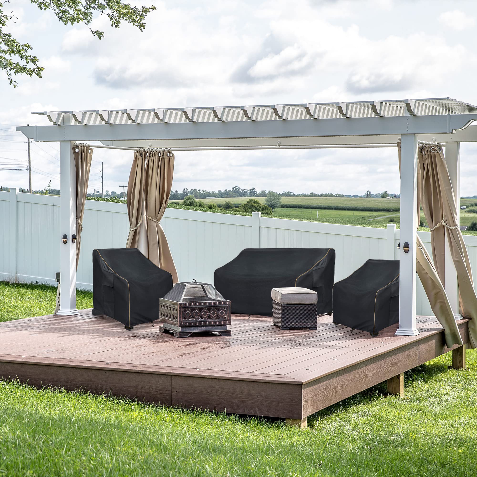 LSongSKY Patio 3-Seater Sofa Cover in garden setting