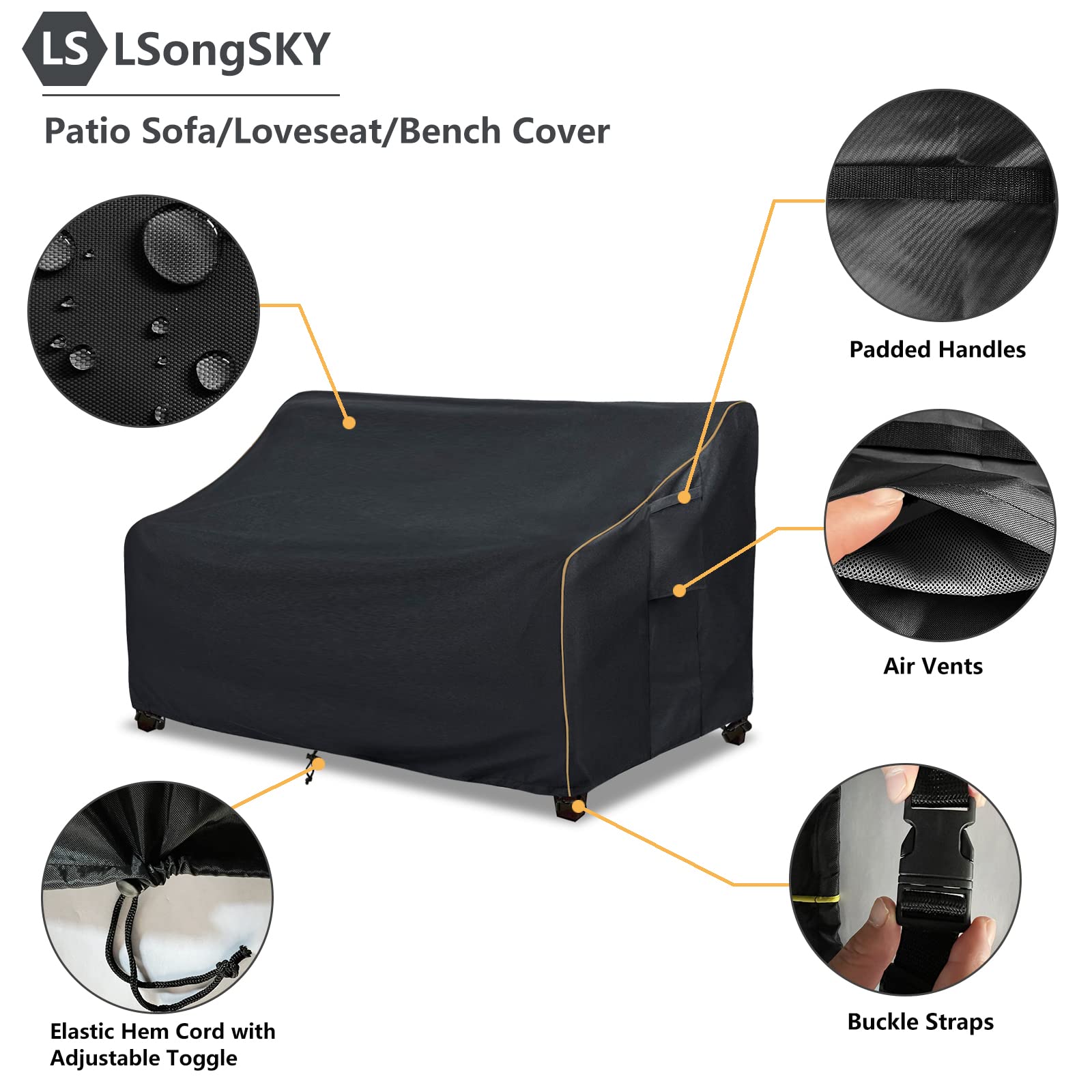 LSongSKY Patio 3-Seater Sofa Cover with storage bag