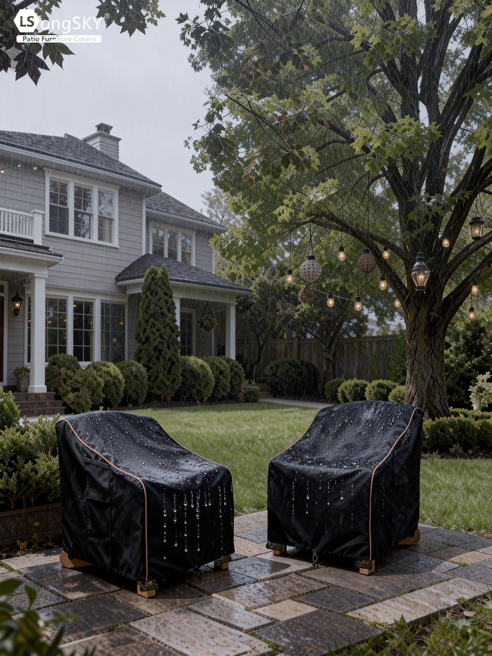 LSongSKY Patio Adirondack Chair Cover in rainy weather