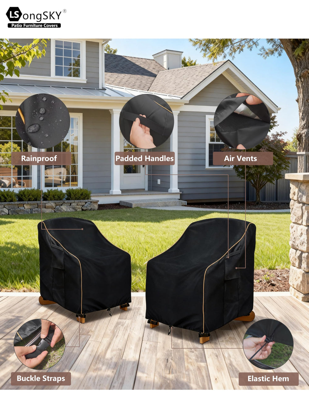 LSongSKY Patio Adirondack Chair Cover with drawstring hems
