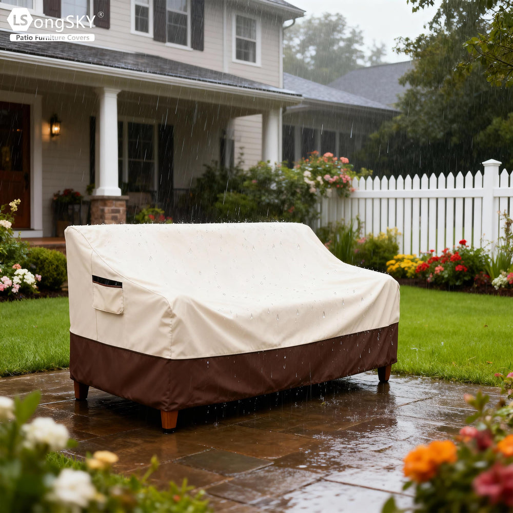 LSongSKY Patio Sofa Cover in a garden setting