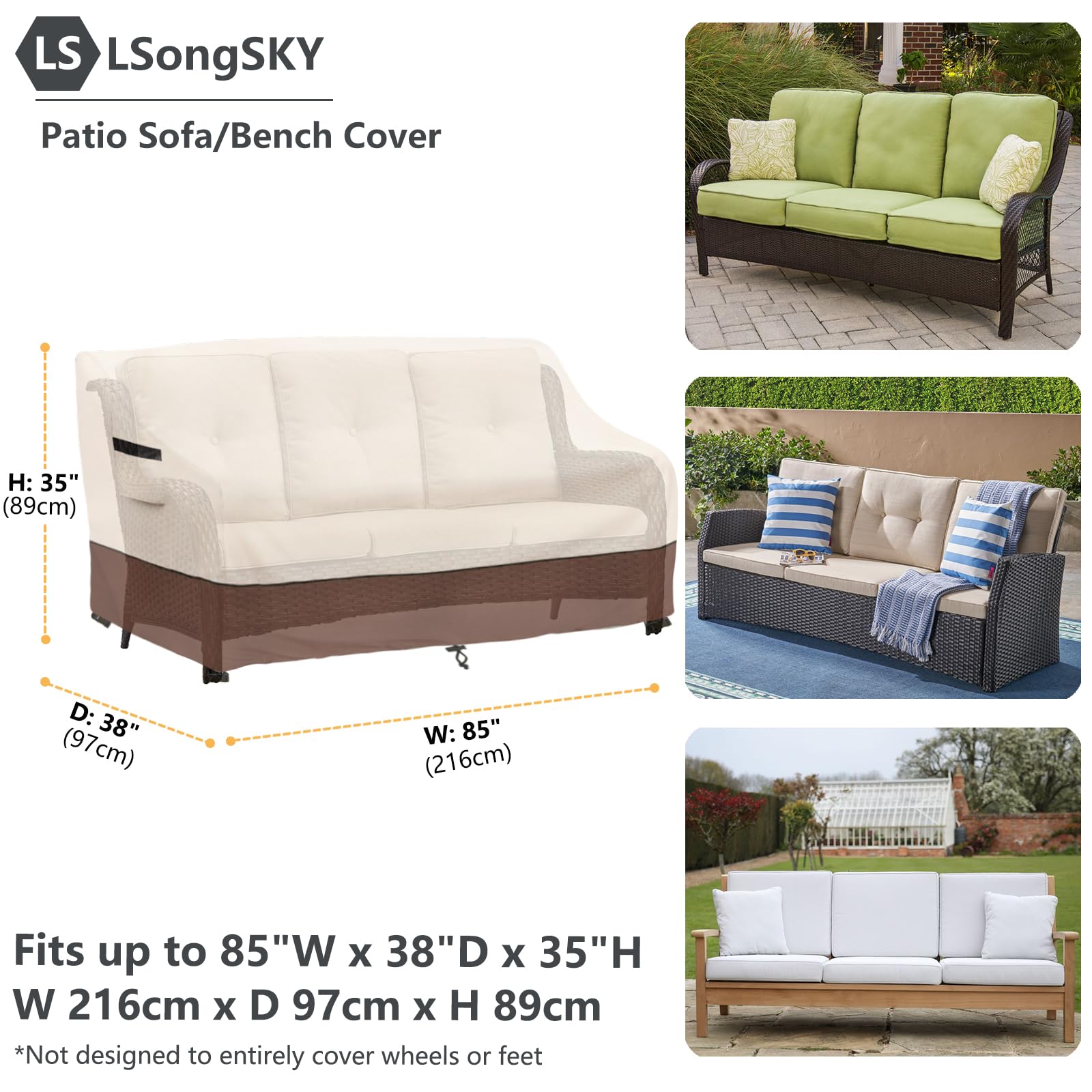 LSongSKY Patio Sofa Cover with drawstring hem