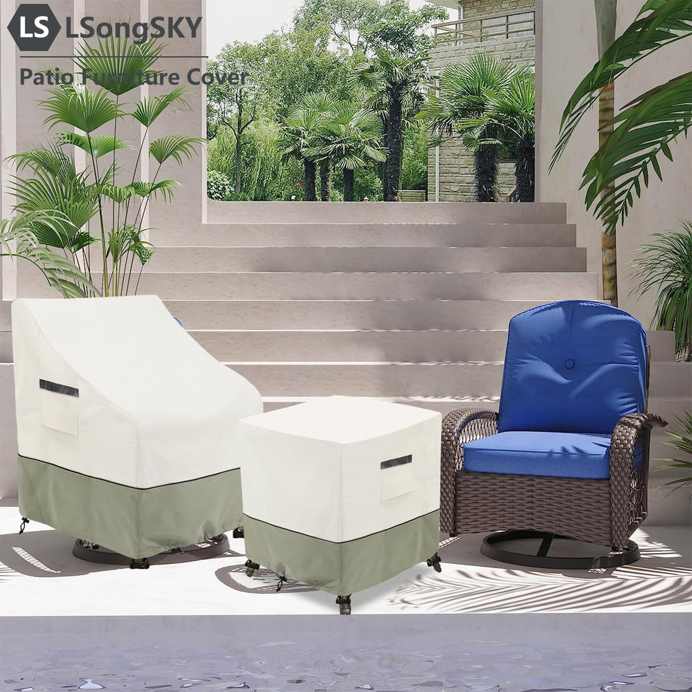 LSongSKY Patio Wicker Side Table Cover in beige and grayish green