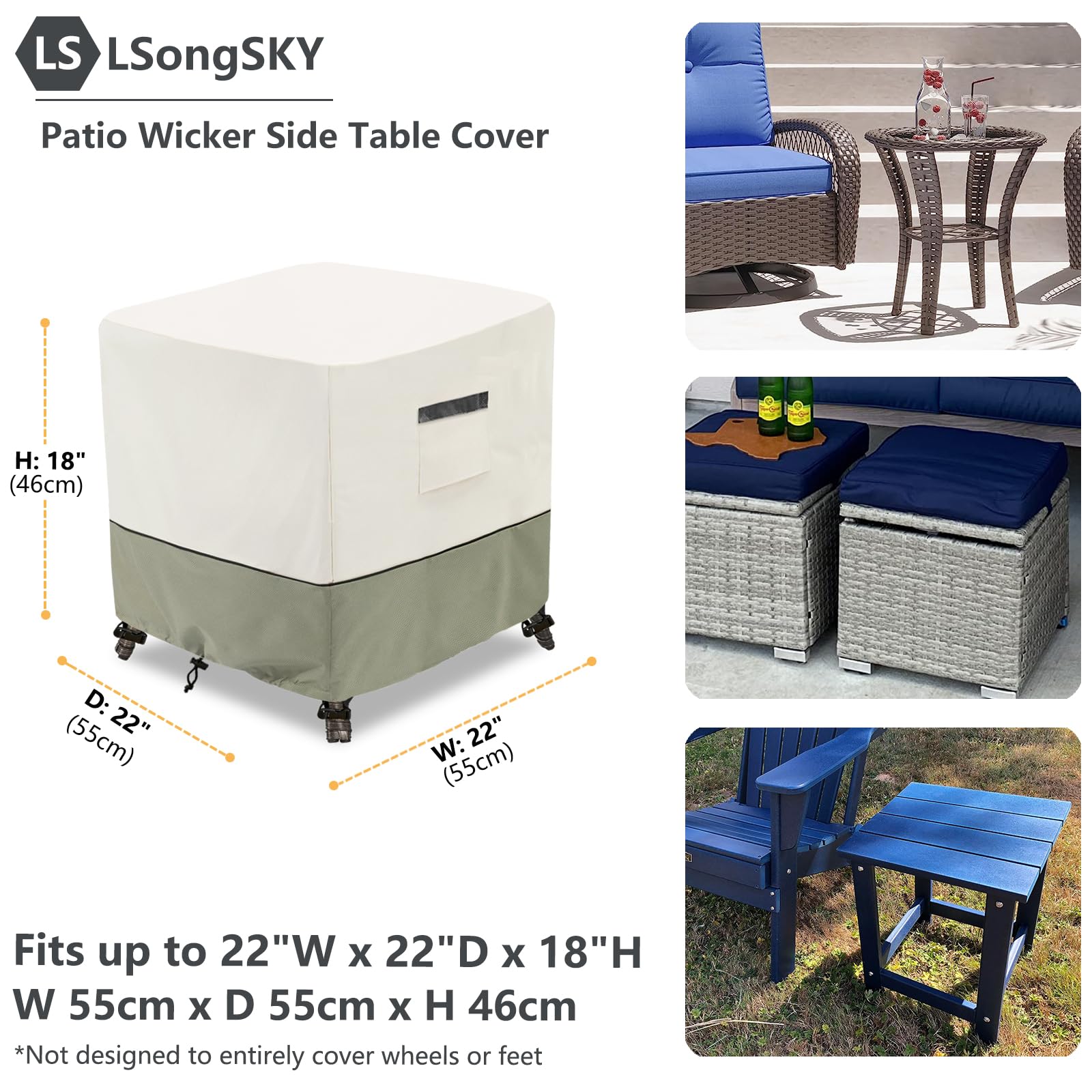 LSongSKY Patio Wicker Side Table Cover side view