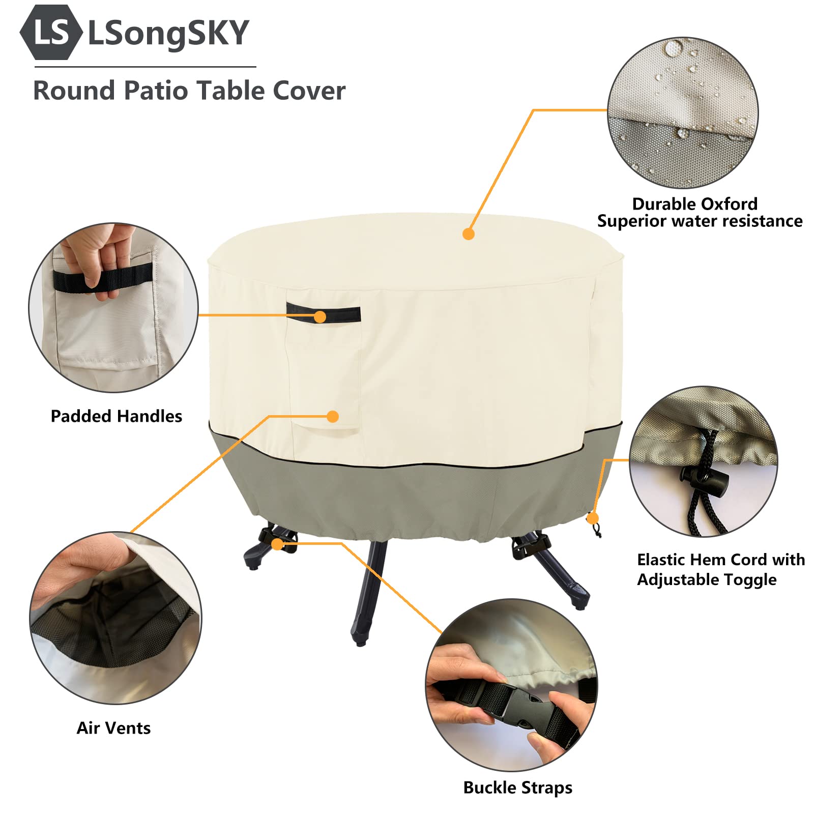 LSongSKY Round Patio Table Cover folded in storage bag