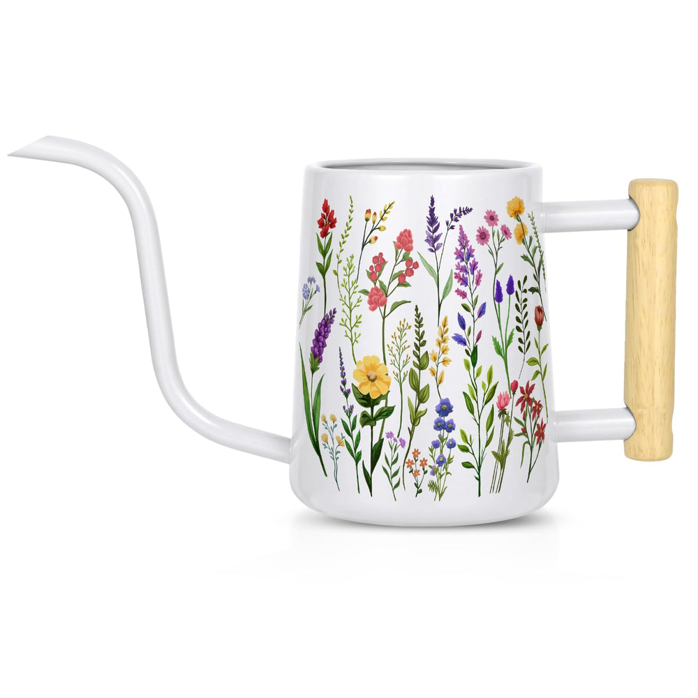 LTSUMI 35 oz stainless steel watering can with long spout, white flowers design