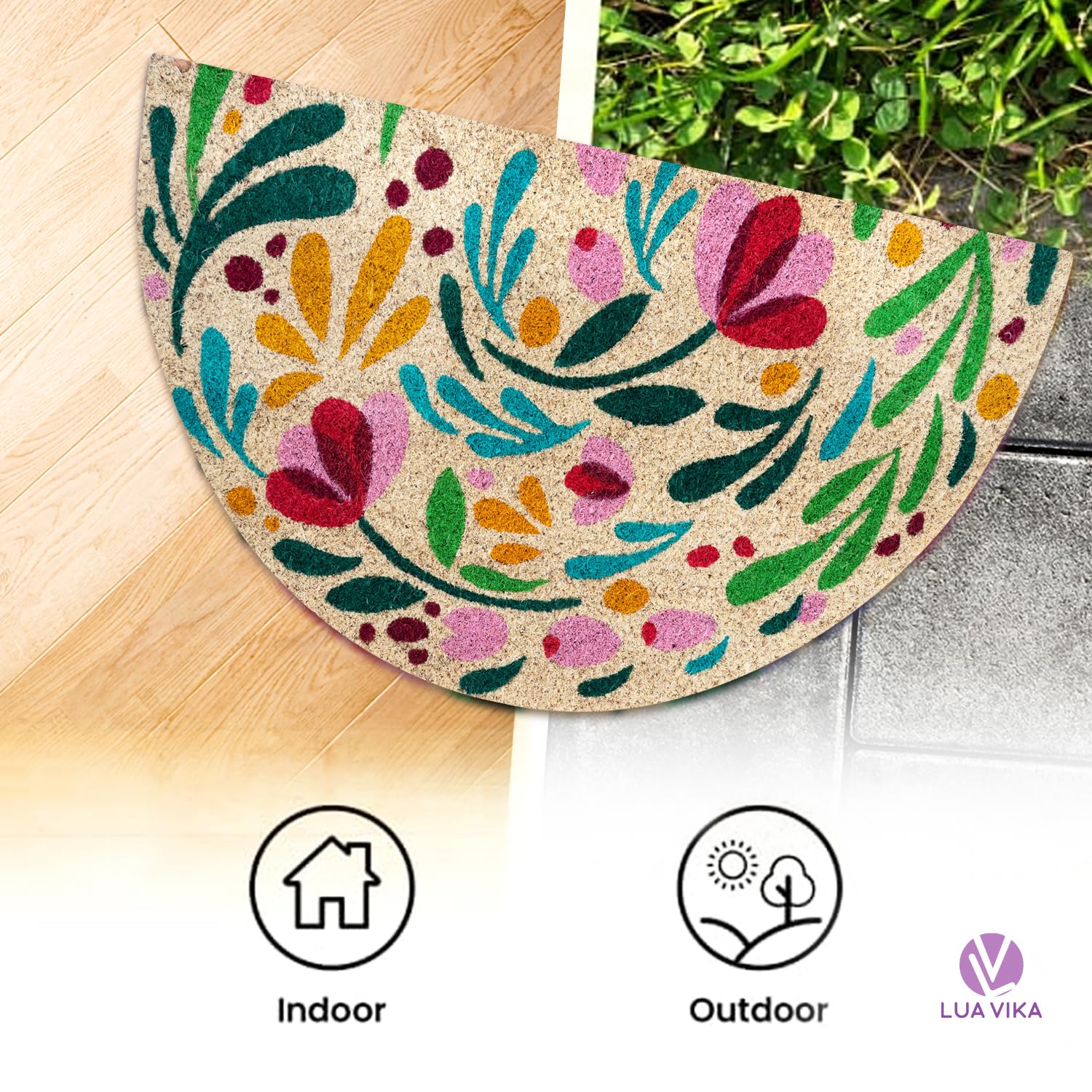 LUA VIKA Coir Doormat Flora in garden setting