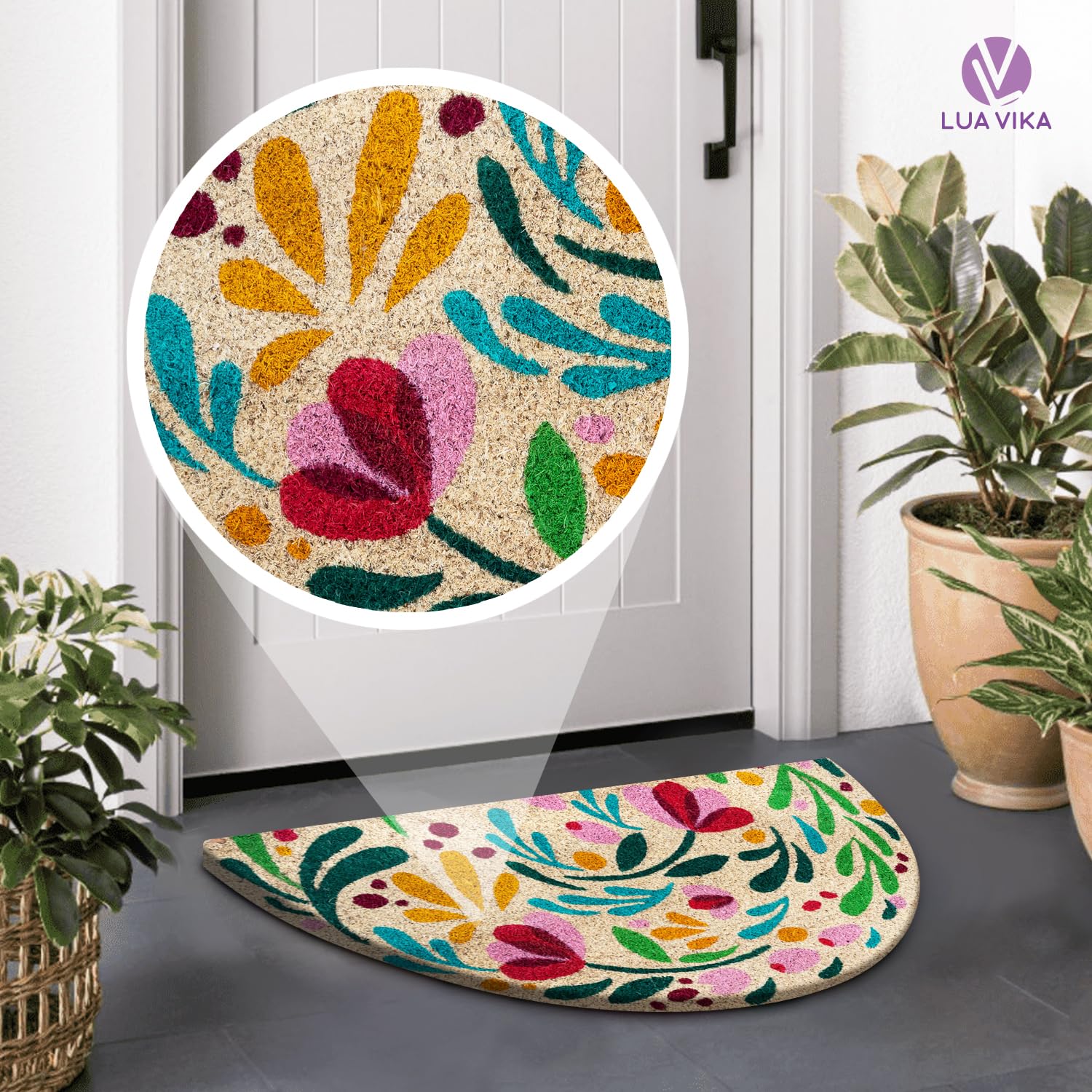 LUA VIKA Coir Doormat Flora on outdoor step