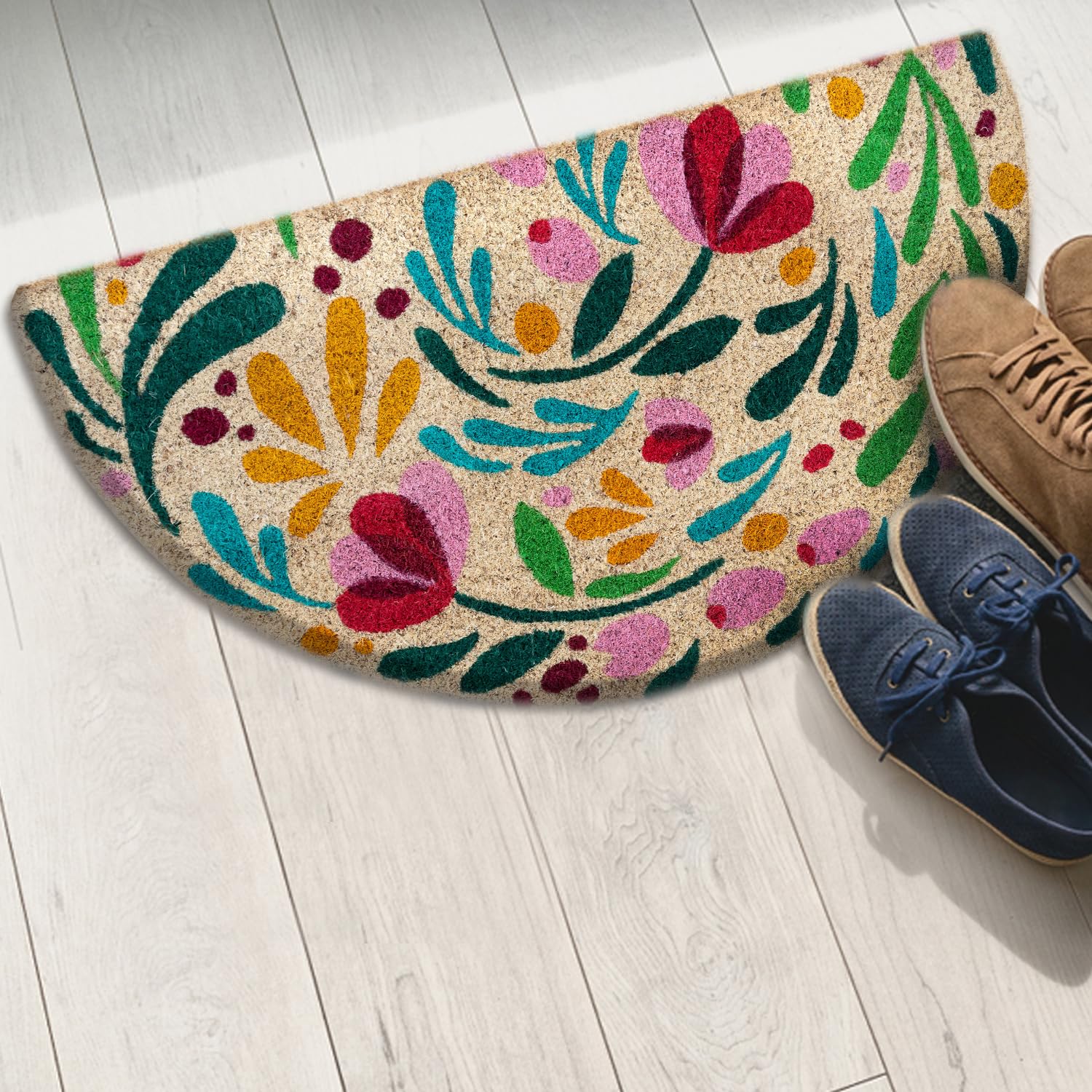 LUA VIKA Coir Doormat Flora on tiled floor