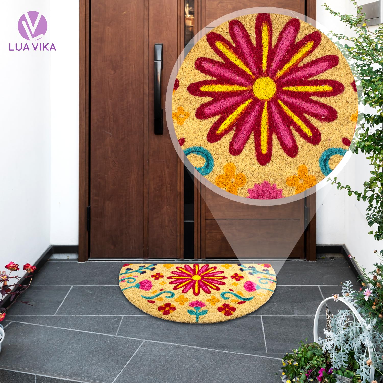 LUA VIKA Coir Doormat in a garden setting