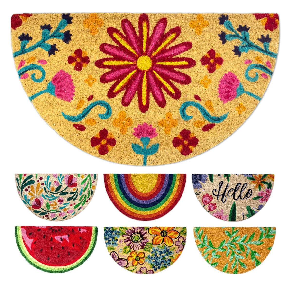 LUA VIKA Coir Doormat with flowery design front view