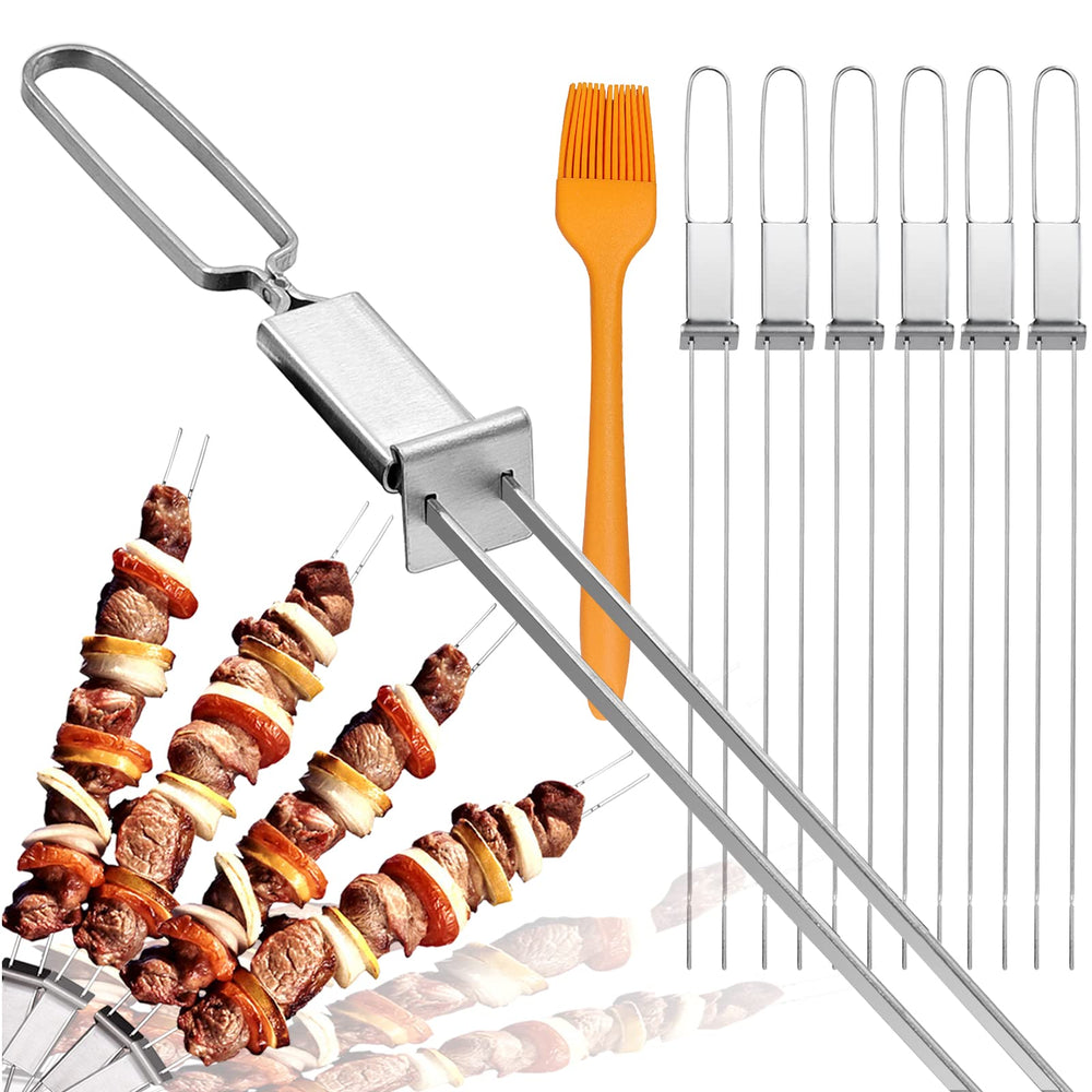 Lucalda 17 inch stainless steel BBQ skewers with push bar
