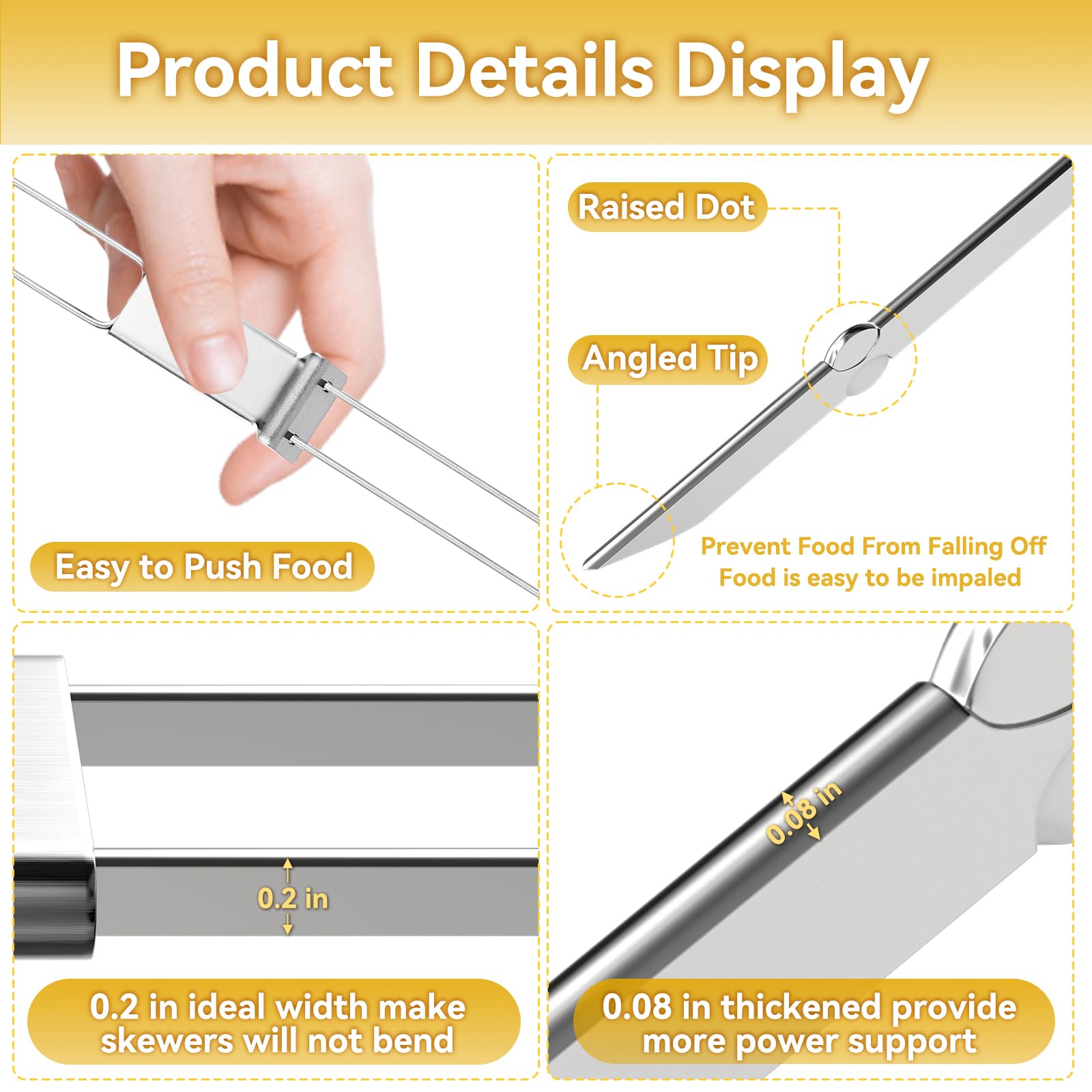 Lucalda double-pronged stainless steel skewer with food