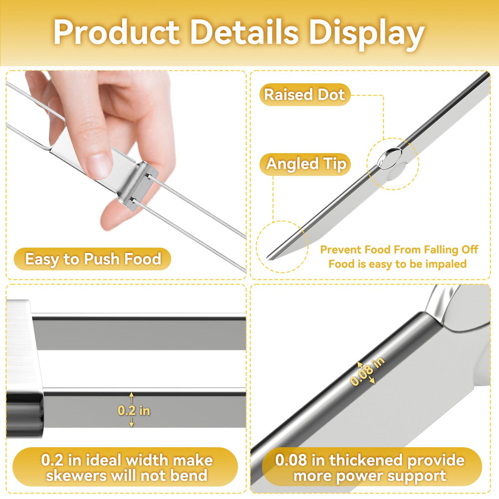 Lucalda double-pronged stainless steel skewer with food