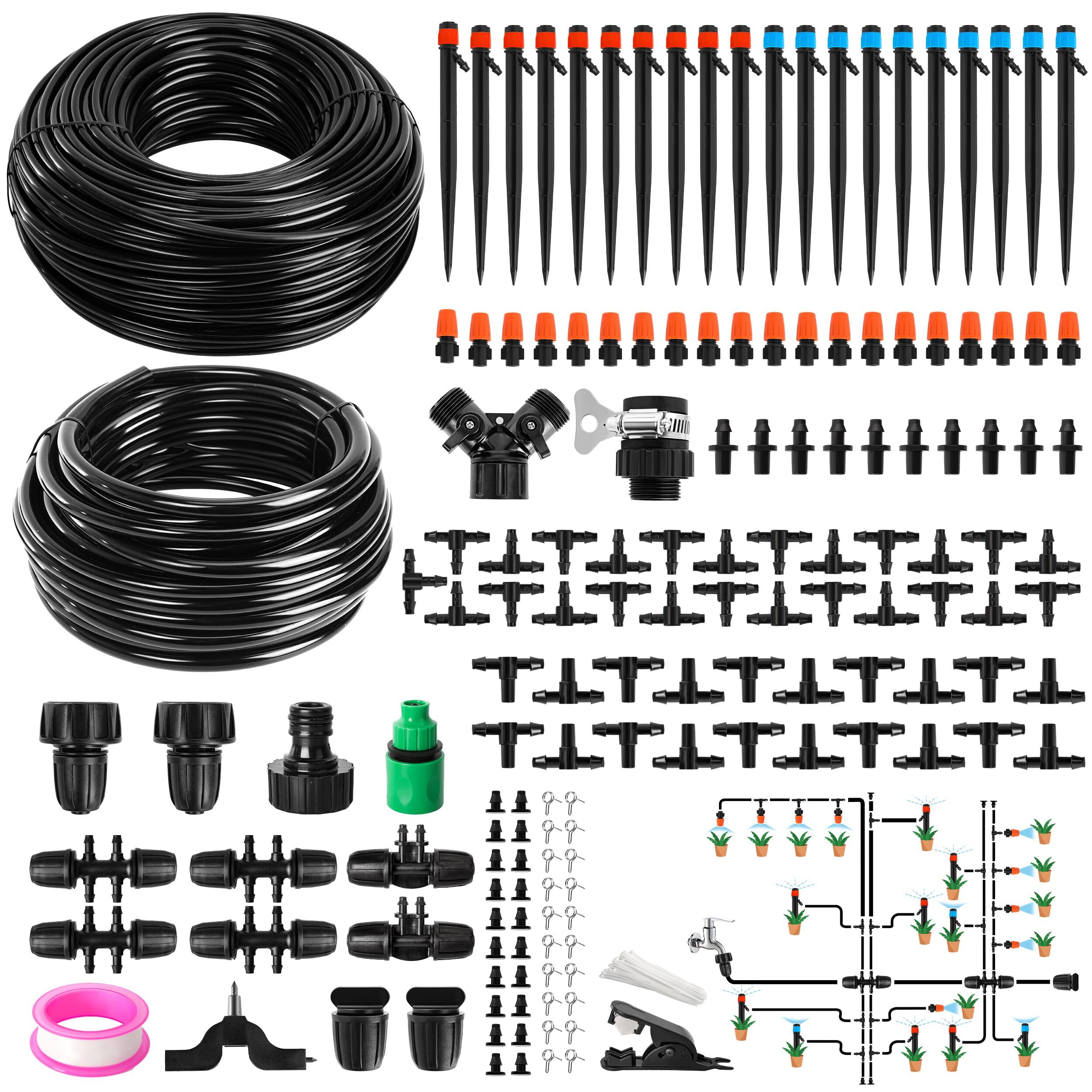 lucdnc 240FT DIY Automatic Drip Irrigation System Kit with components