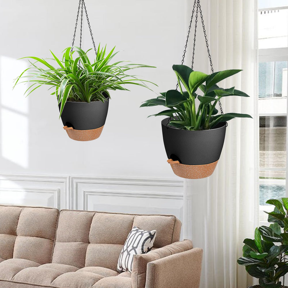 Lucieblessdesign black hanging planters with various indoor plants
