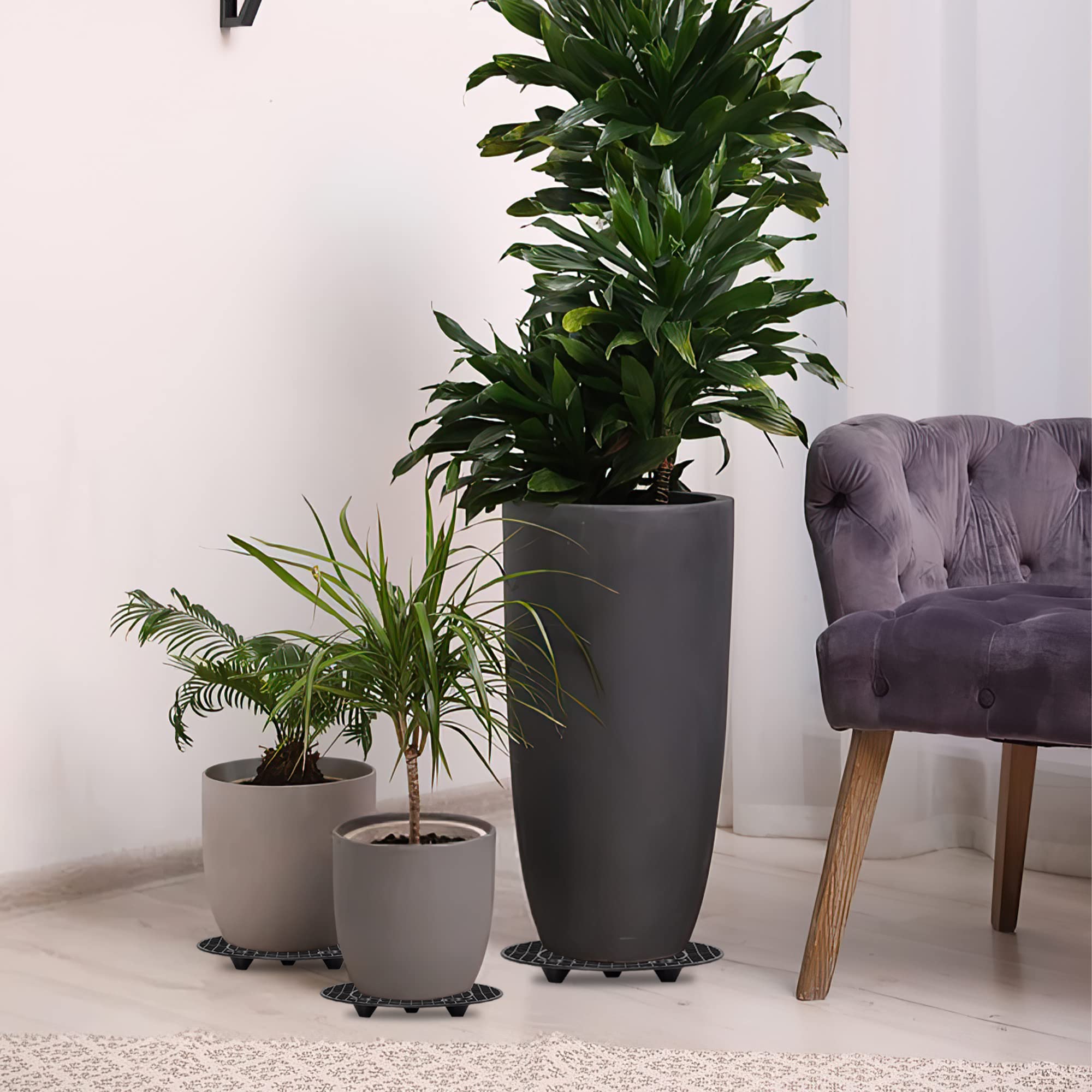 LUCKIPLUS plant risers in a living room setting