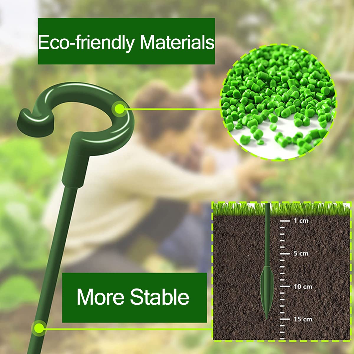 LUCKJUJU Plant Support Stakes showing dark green colour